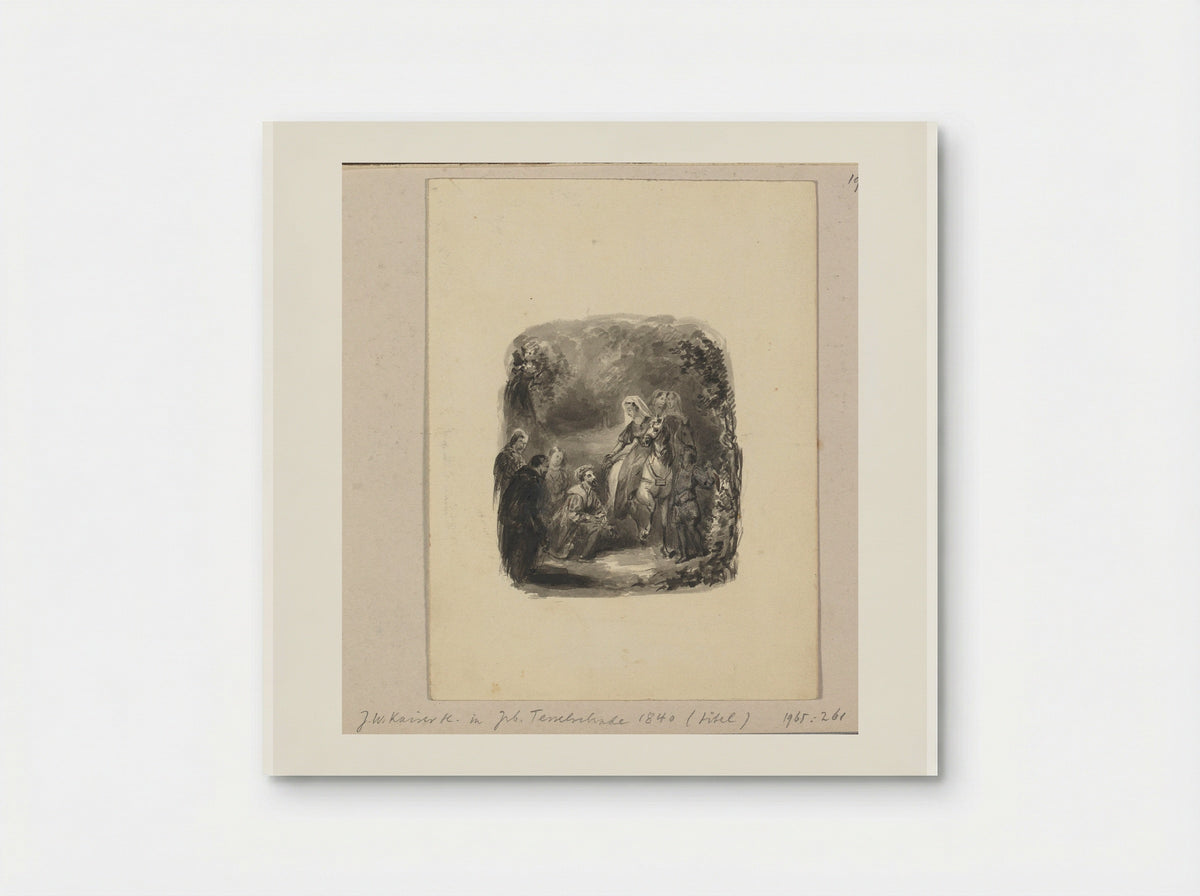 Knielende man naast een vrouw te paard - Johann Wilhelm Kaiser (I) - Poster