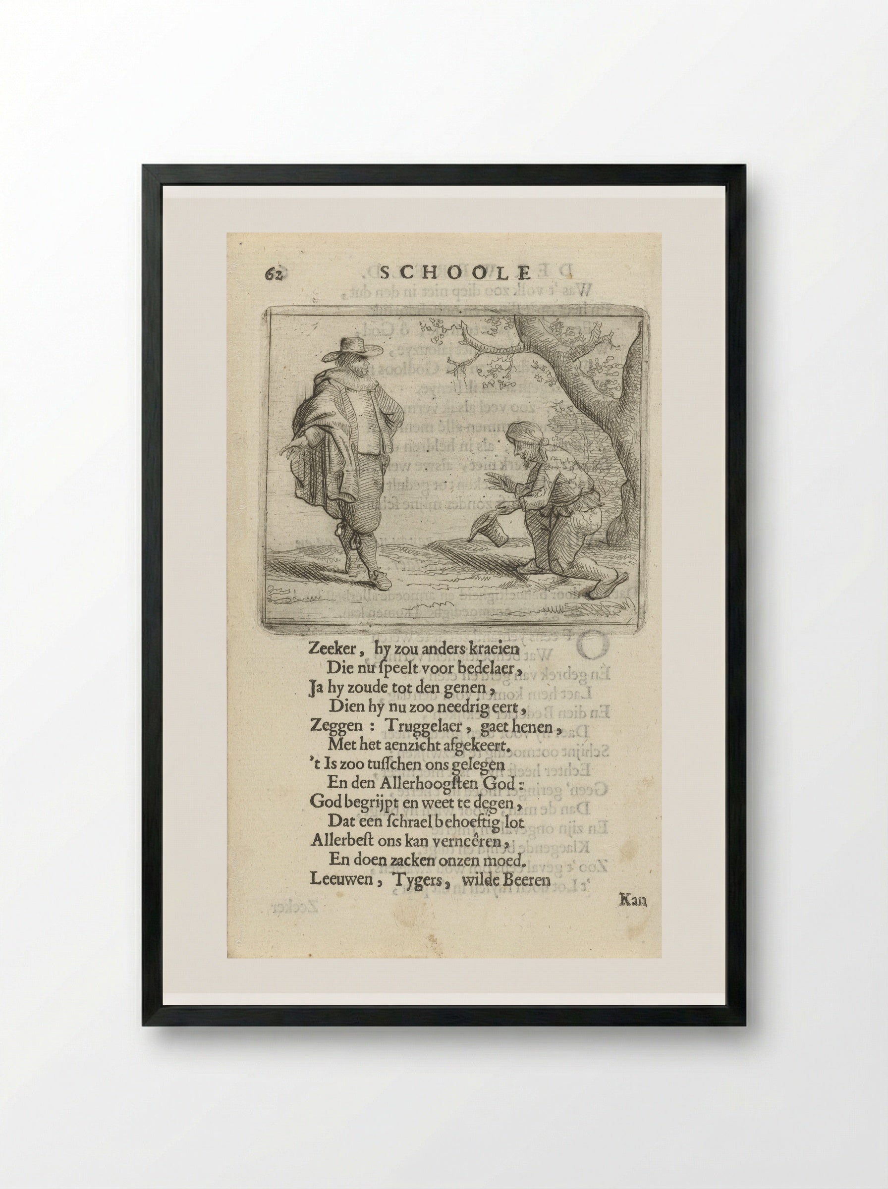 Knielende man voor een rijk geklede figuur - Arnold Houbraken - Framed Print Black