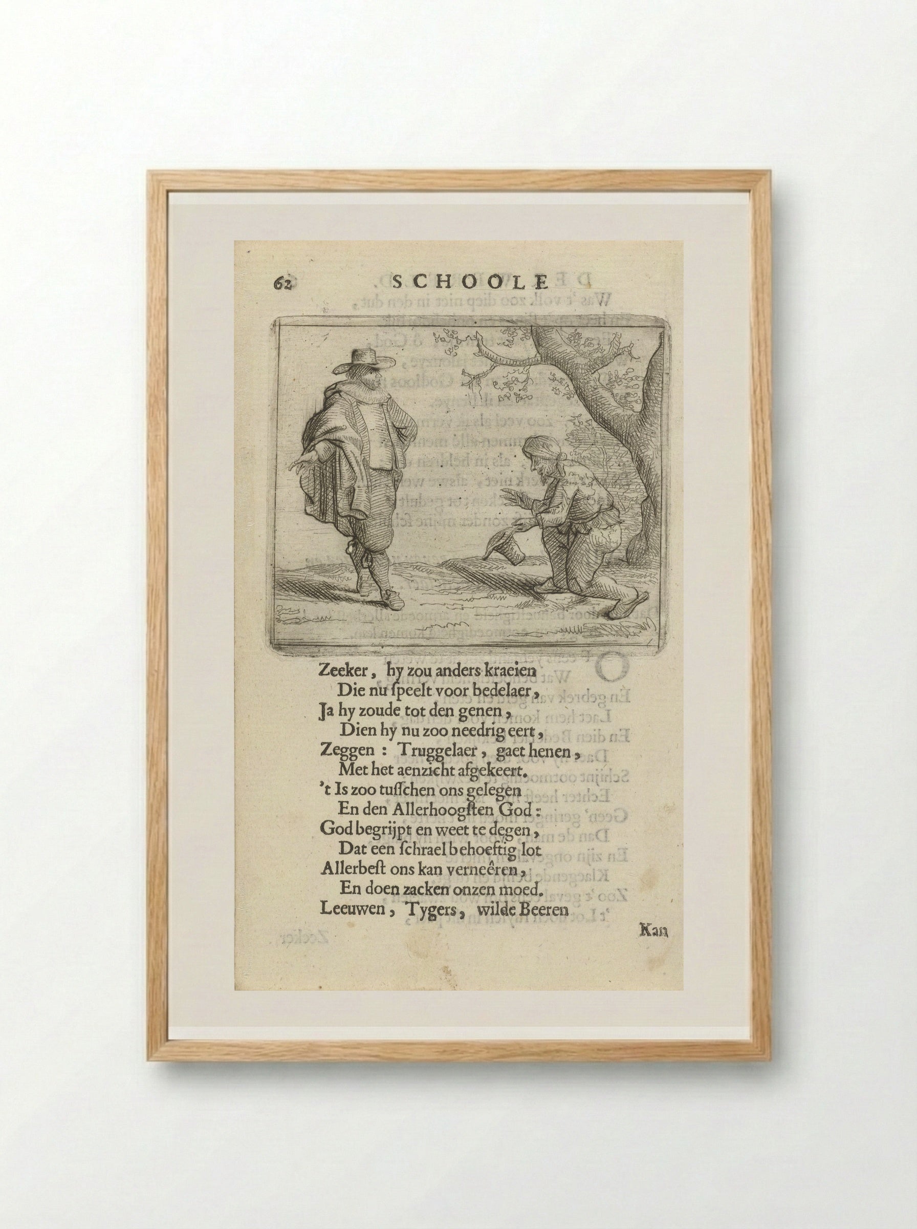 Knielende man voor een rijk geklede figuur - Arnold Houbraken - Framed Print Wood