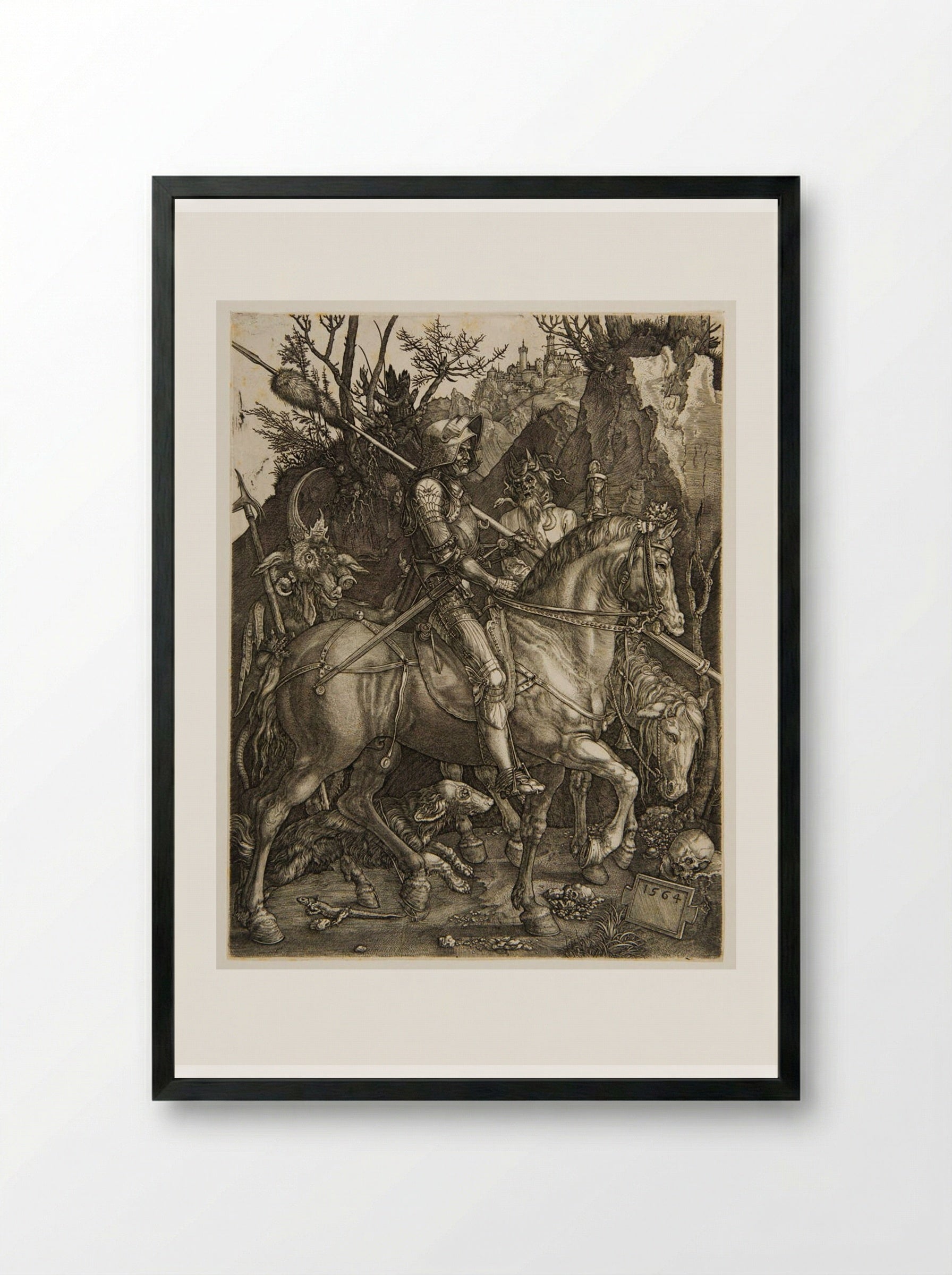 Knight, Death and the Devil (reverse copy) - Johannes Wierix - Framed Print Black