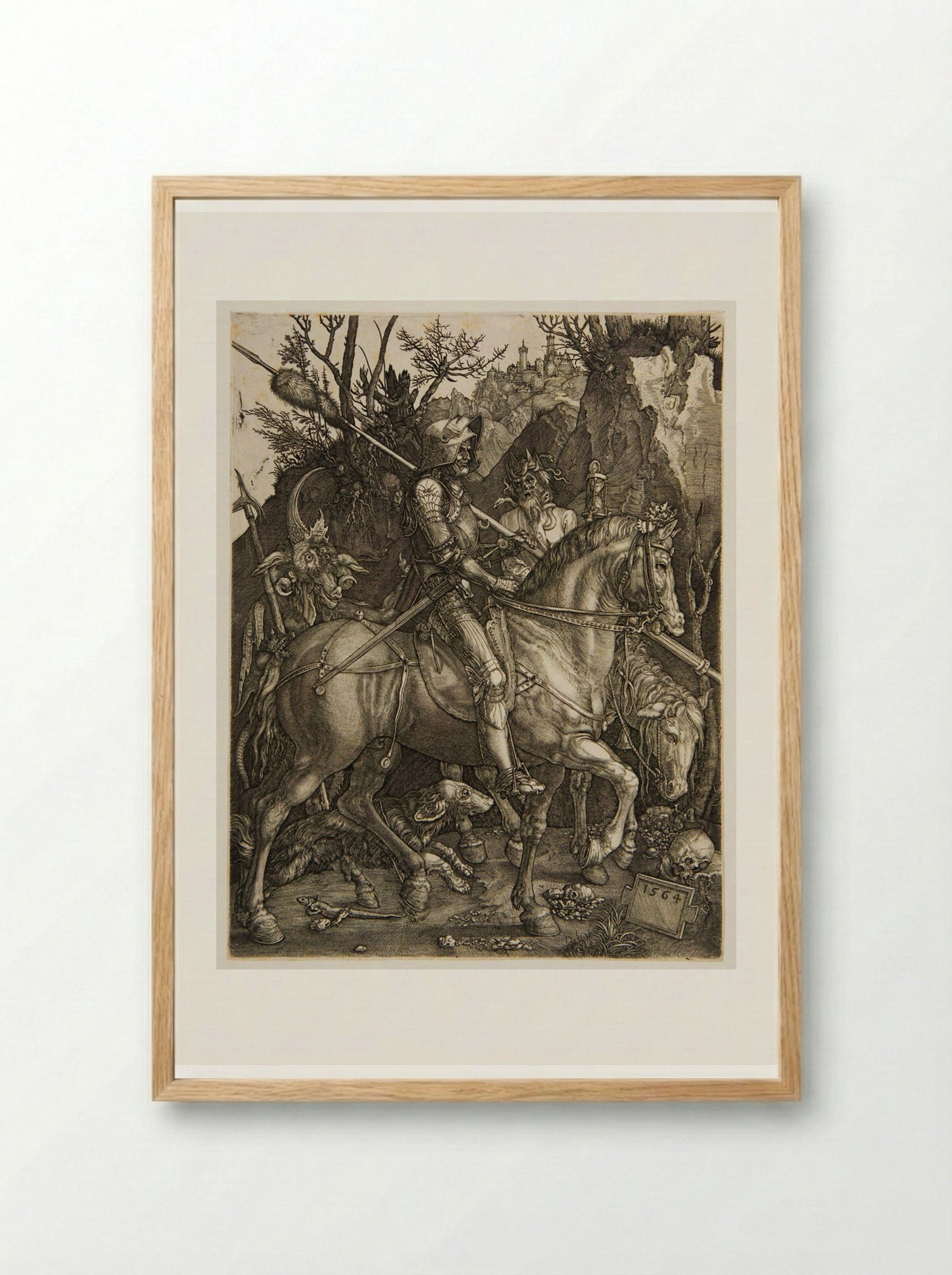 Knight, Death and the Devil (reverse copy) - Johannes Wierix - Framed Print Wood