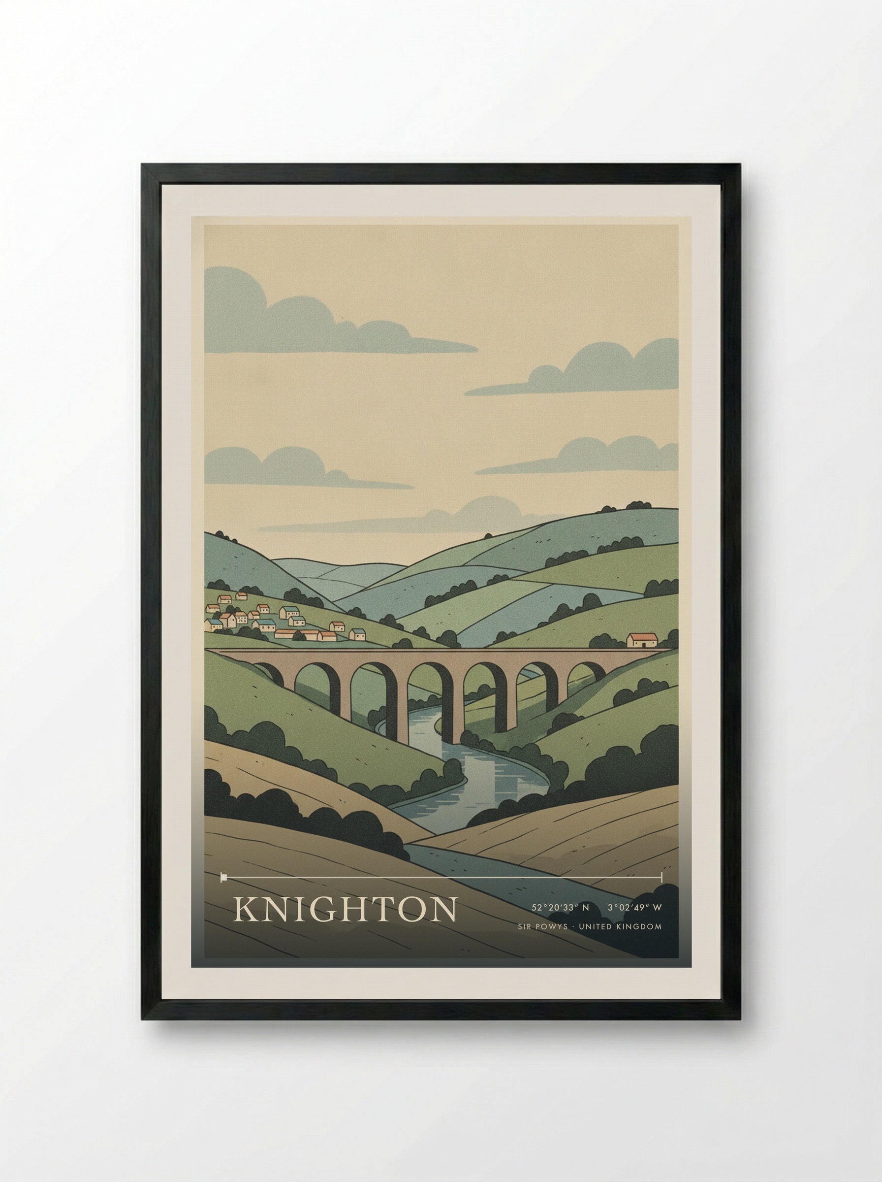 Knighton Sir Powys United Kingdom Travel Poster - Framed Print Black