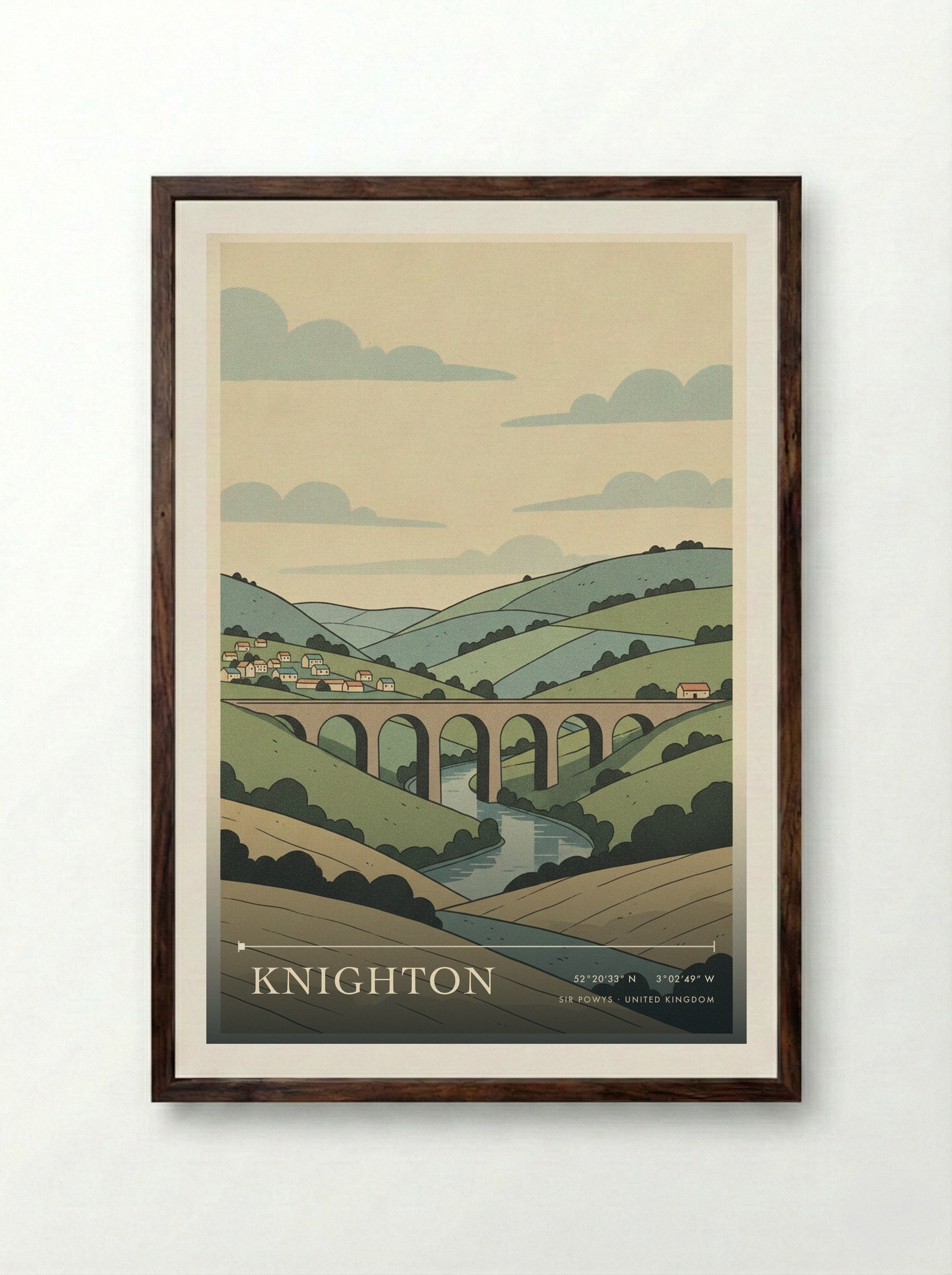Knighton Sir Powys United Kingdom Travel Poster - Framed Print Dark Wood