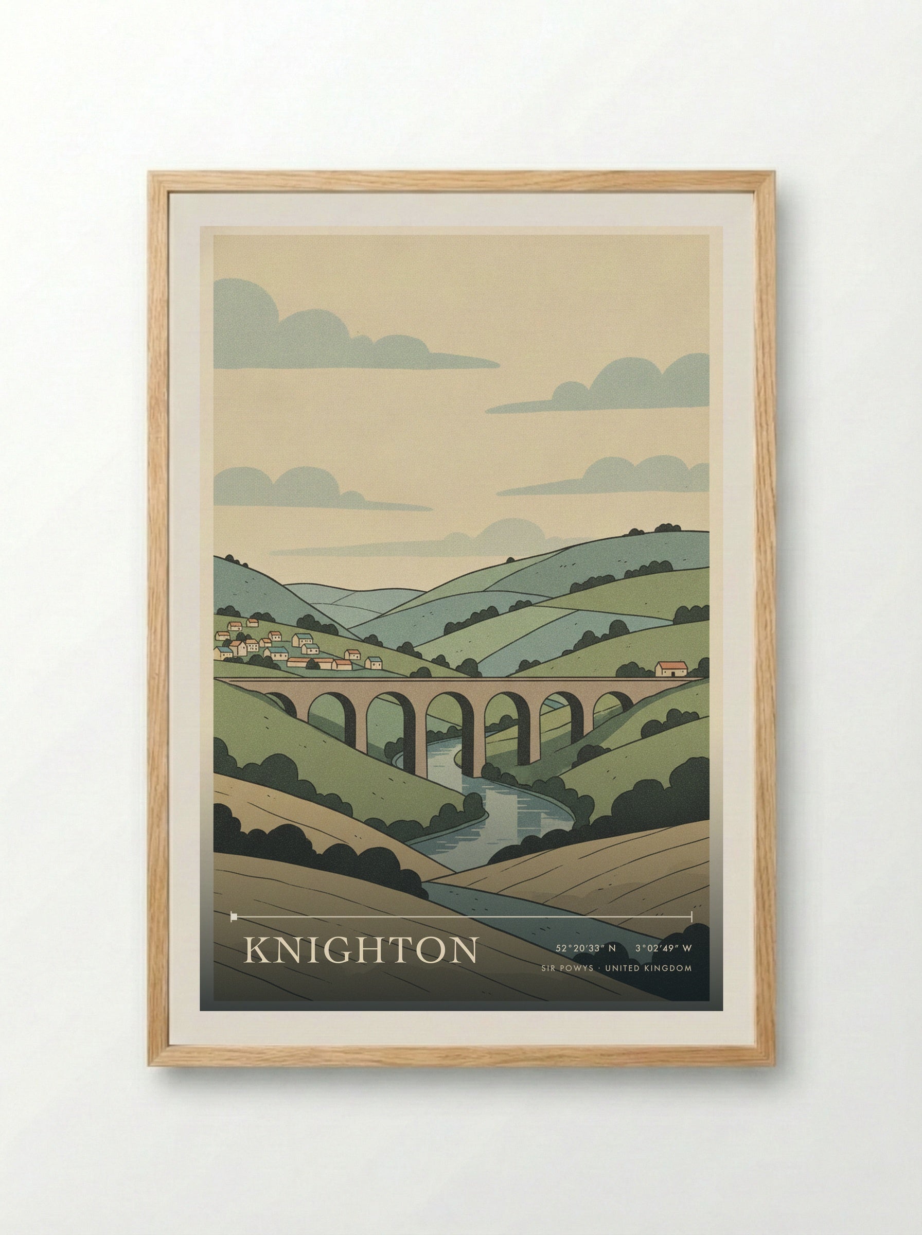 Knighton Sir Powys United Kingdom Travel Poster - Framed Print Wood