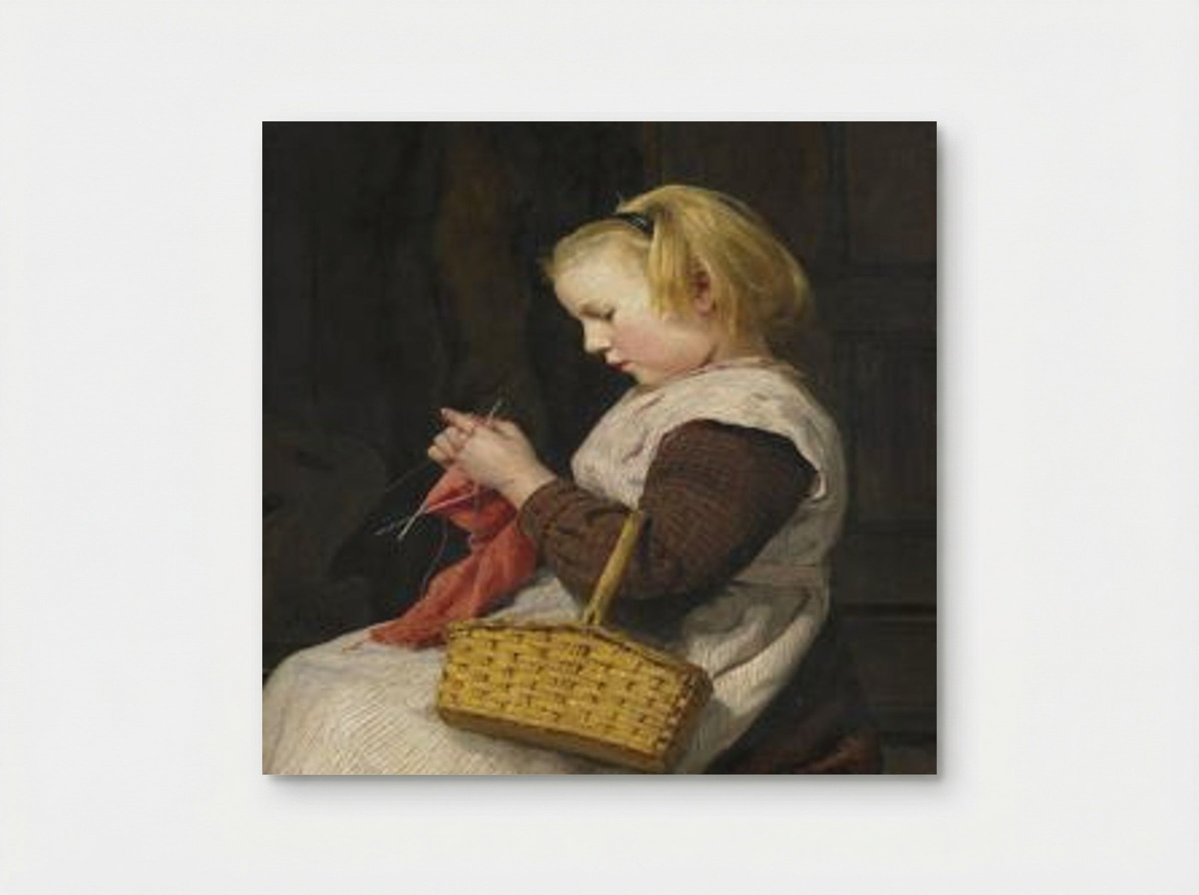 Knitting Girl with Basket - Albert Anker - Poster