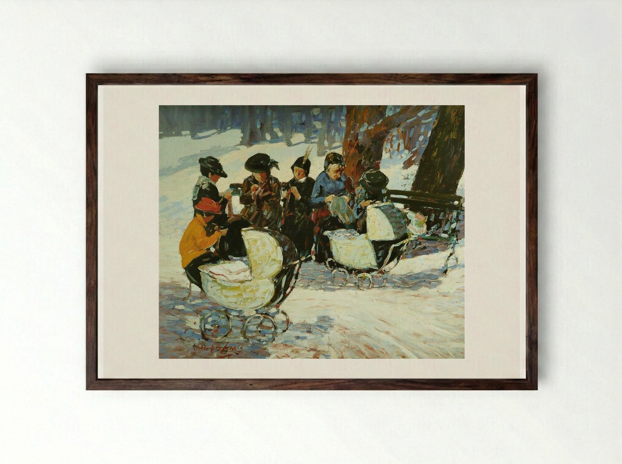 Knitting for the Soldiers, High Bridge Park - George Luks - Framed Print Dark Wood