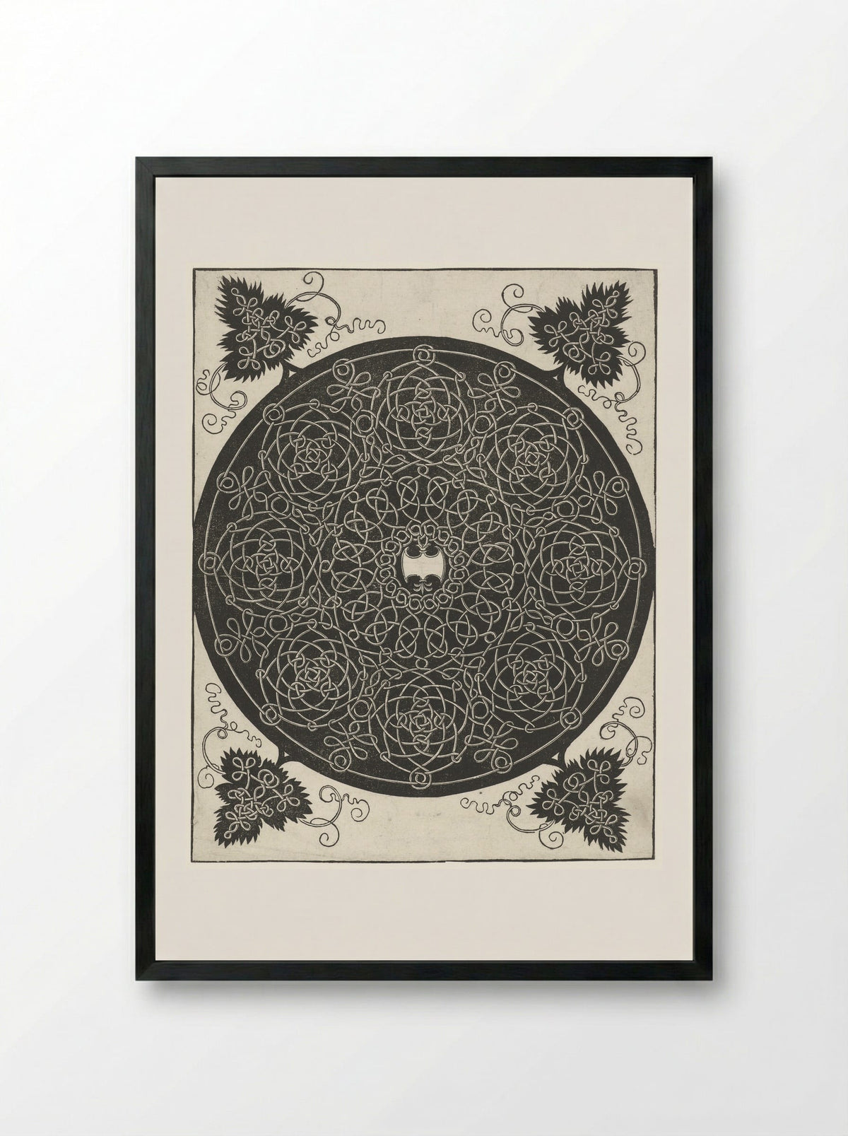 Knotwork Pattern with Axe-Shaped Shield - Albrecht Dürer - Framed Print Black