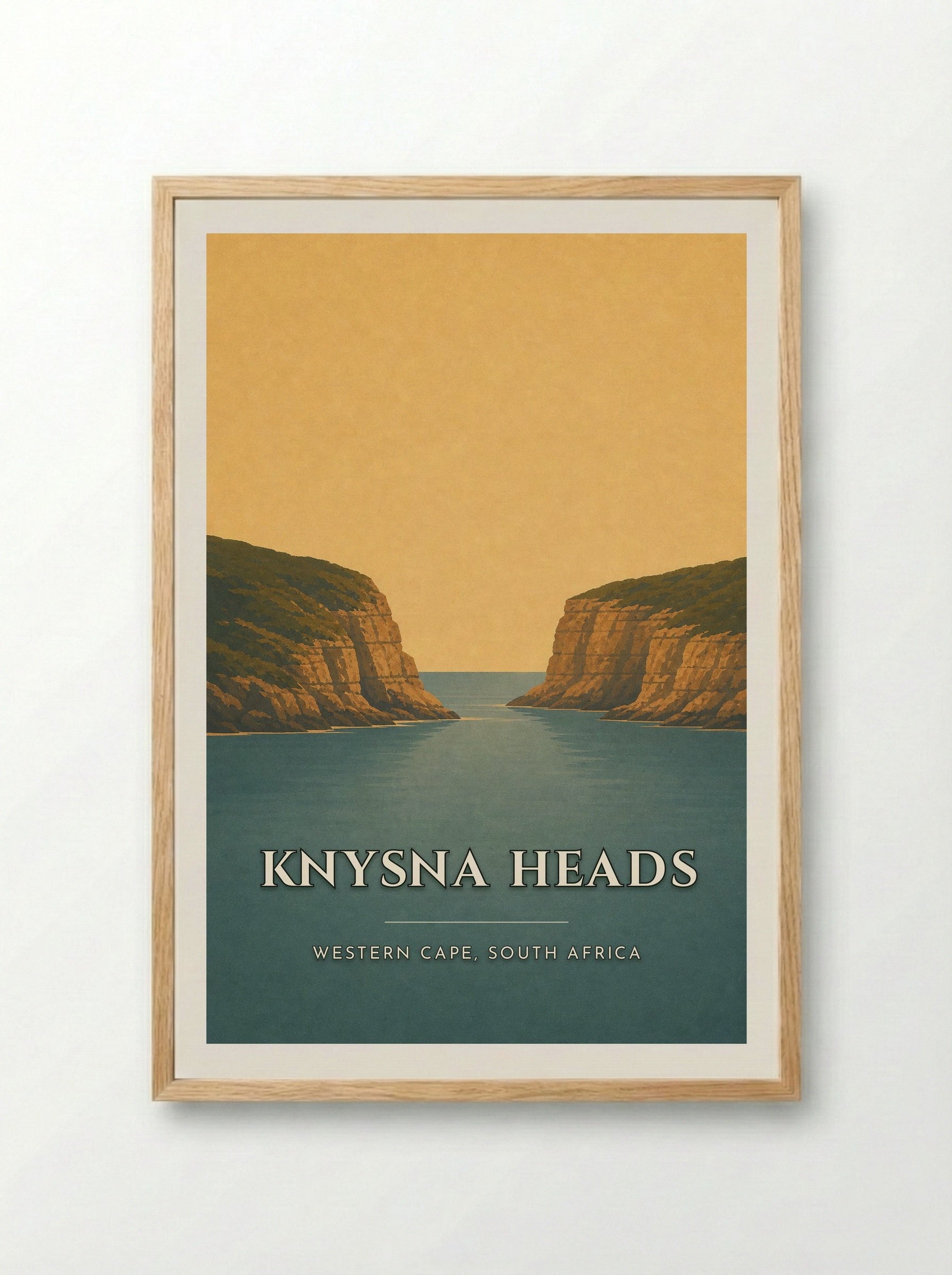 Knysna Heads Travel Poster Artwork - Framed Print Wood