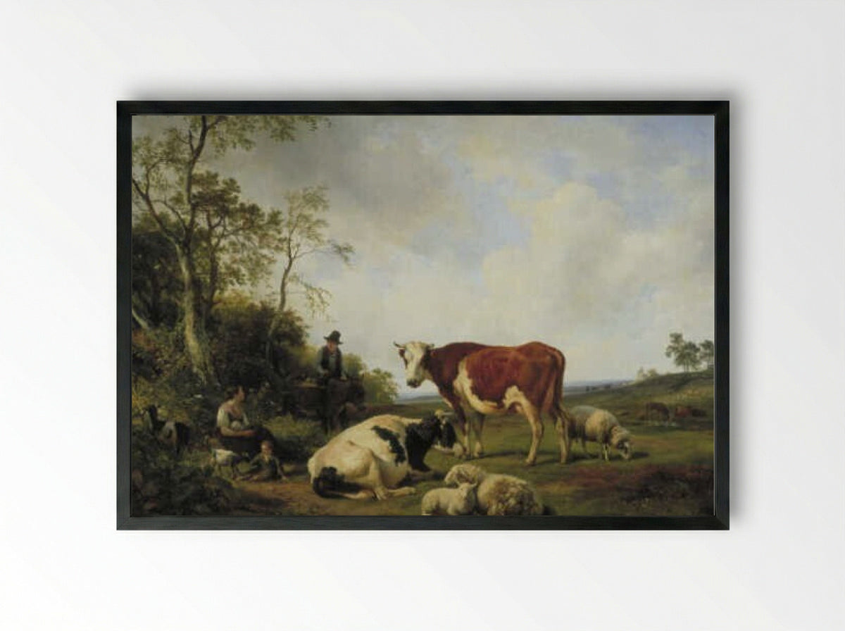 Koe in landschap - Hendrikus van de Sande Bakhuyzen - Framed Print Black