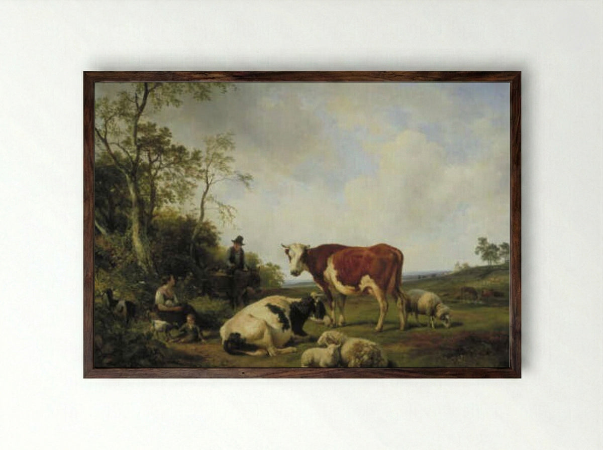 Koe in landschap - Hendrikus van de Sande Bakhuyzen - Framed Print Dark Wood