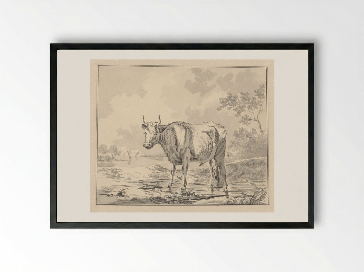 Koe in waterrijk landschap - Antonie Franciscus Dona - Framed Print Black