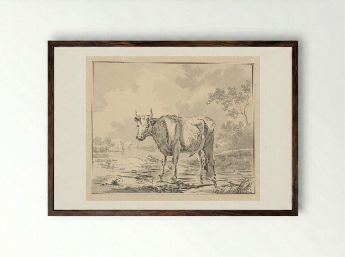 Koe in waterrijk landschap - Antonie Franciscus Dona - Framed Print Dark Wood