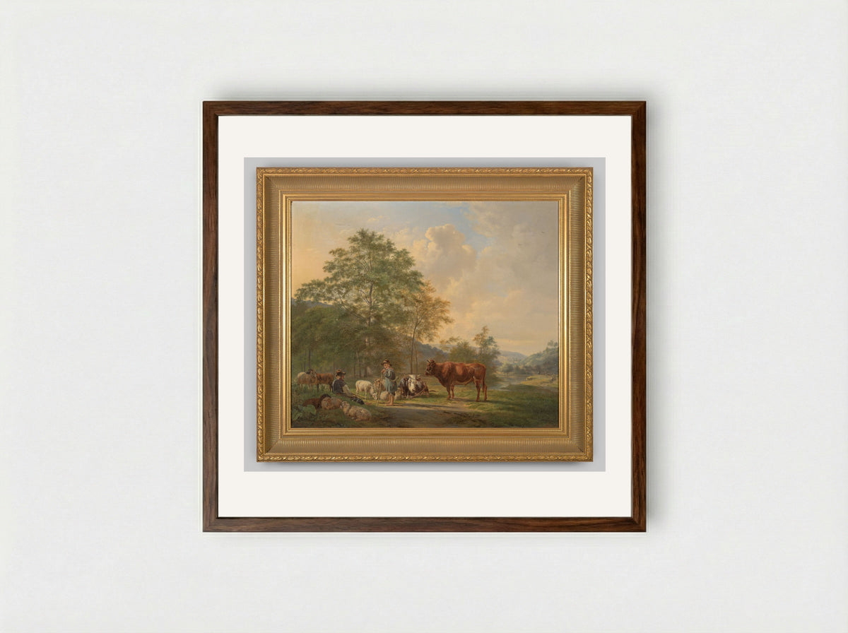 Koe met twee schapen - Pieter Gerardus van Os - Framed Print Dark Wood