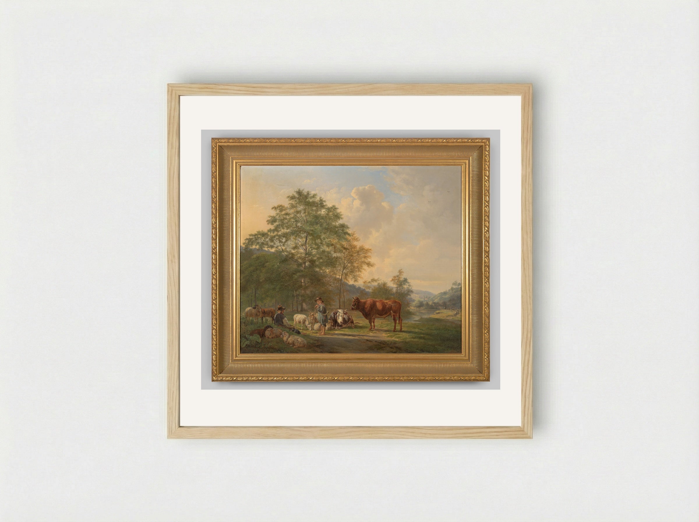 Koe met twee schapen - Pieter Gerardus van Os - Framed Print Wood