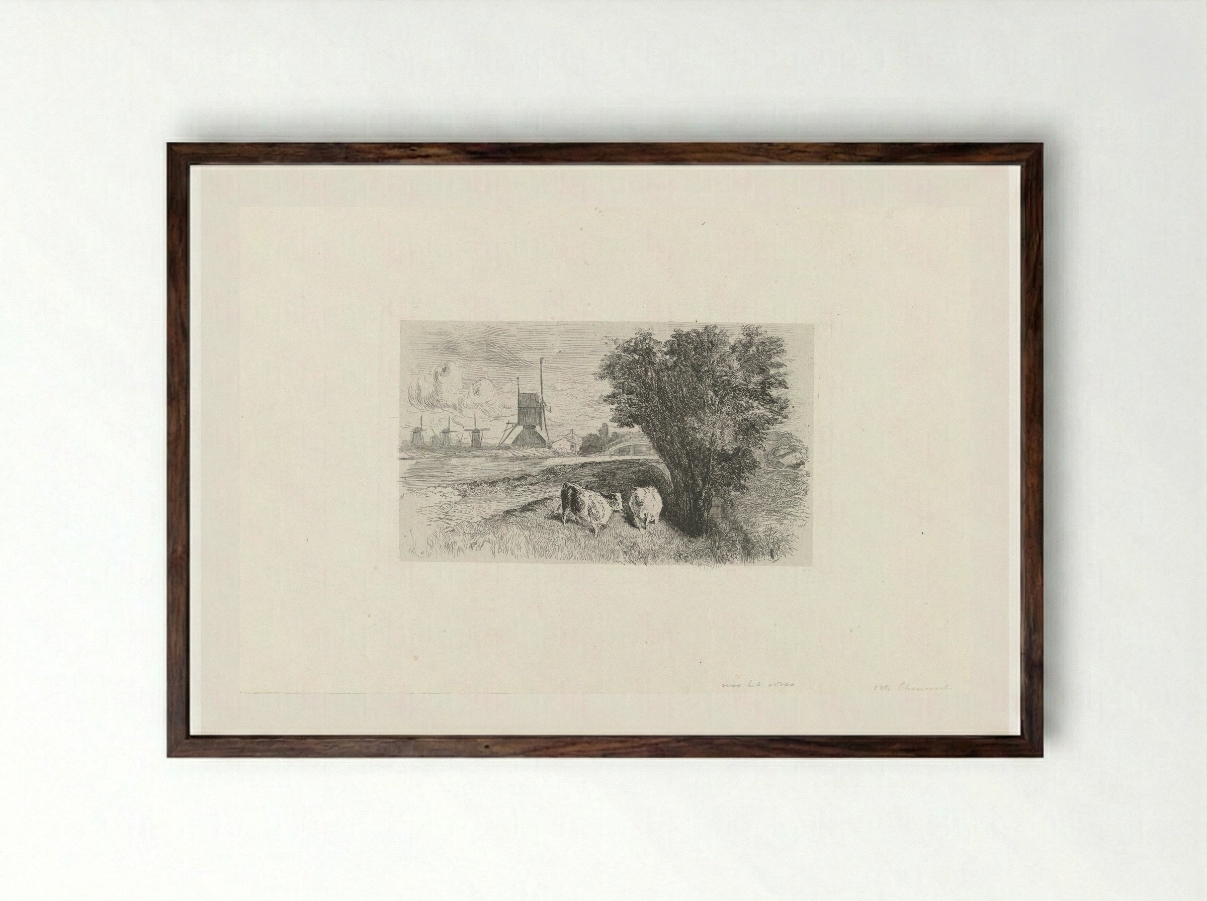 Koeien bij een weg - Charles Rochussen - Framed Print Dark Wood