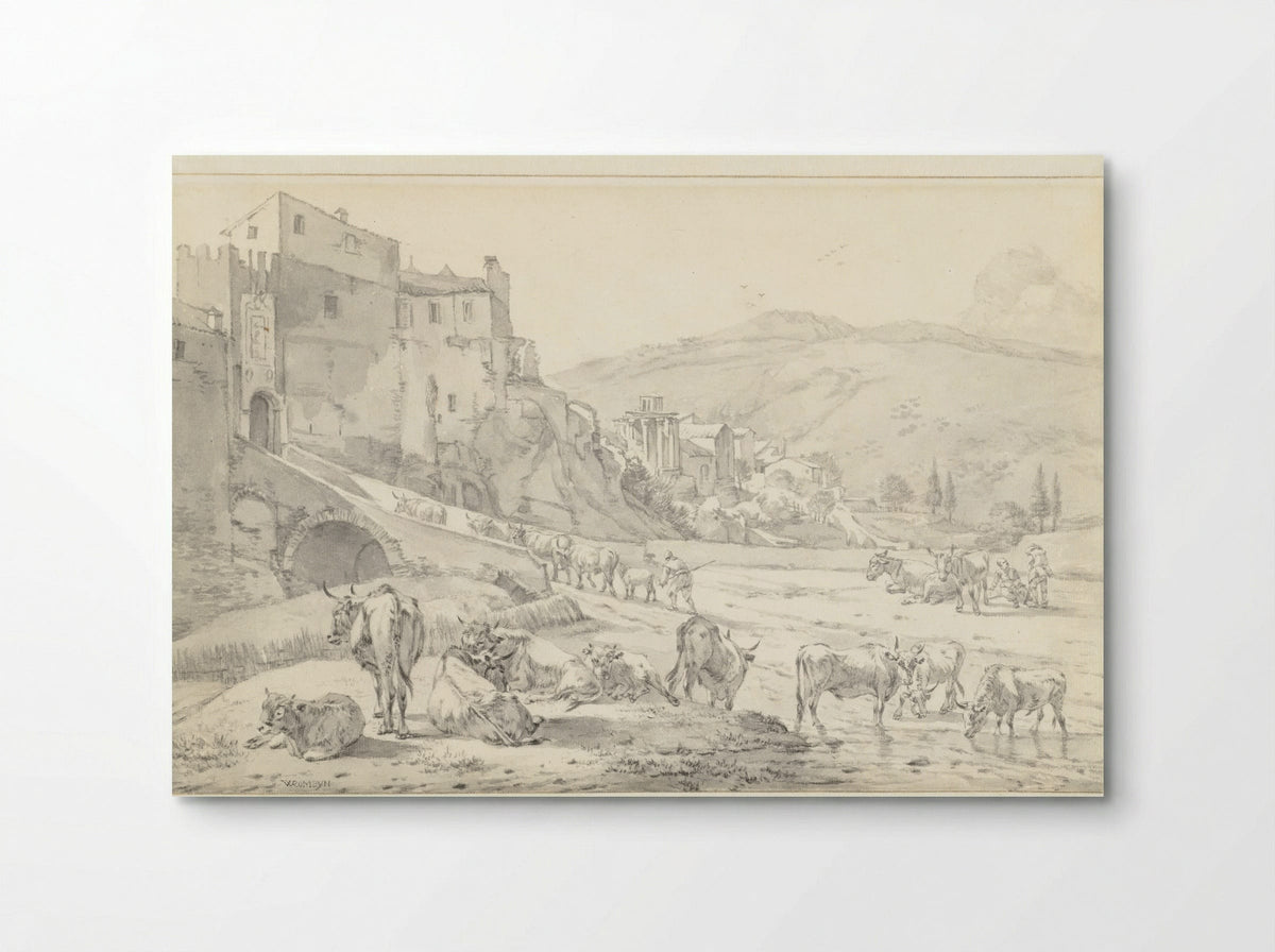 Koeien voor de Porta Sant'Angelo te Tivoli - Willem Romeyn - Poster