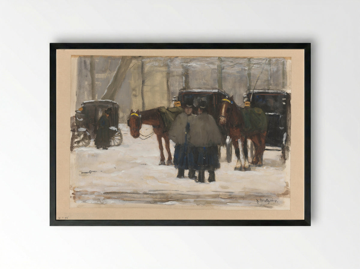 Koetsen en koetsiers in de sneeuw - Floris Arntzenius - Framed Print Black