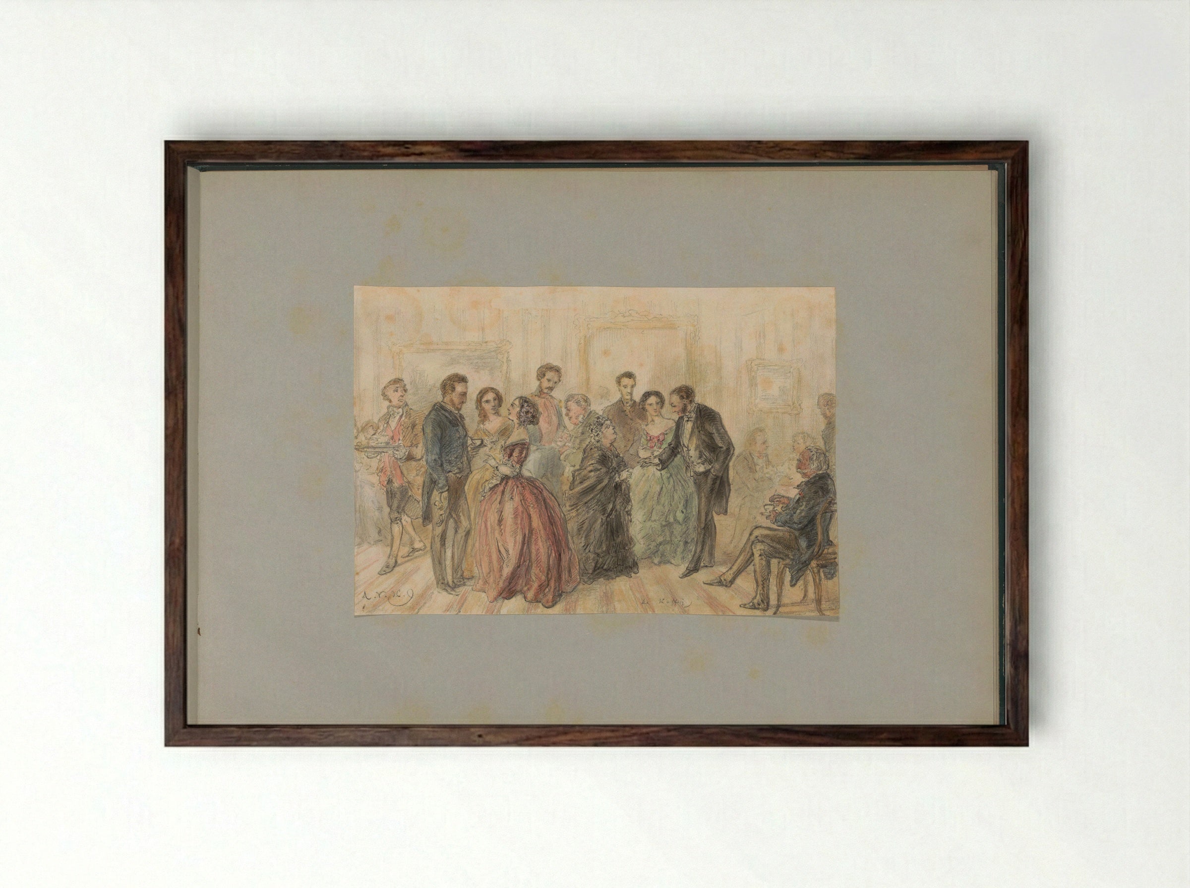 Koffiebijeenkomst in een interieur - Alexander Ver Huell - Framed Print Dark Wood