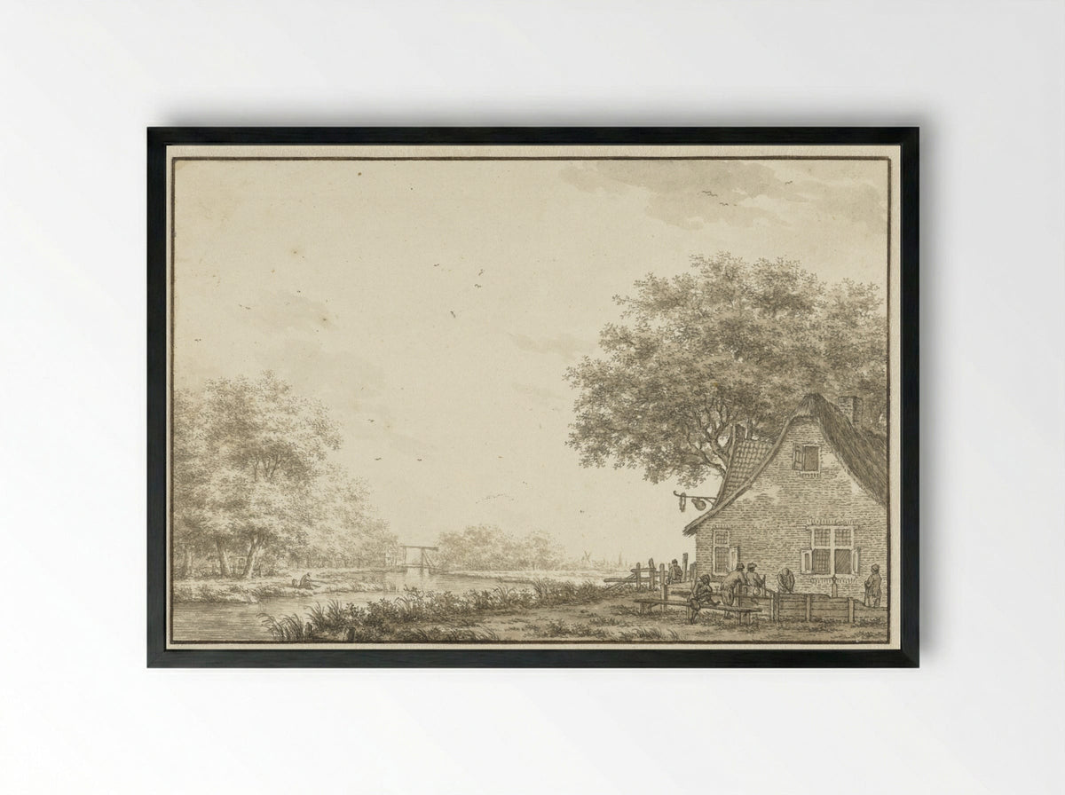 Kolfspelers bij een herberg aan een water - Jacob Cats - Framed Print Black
