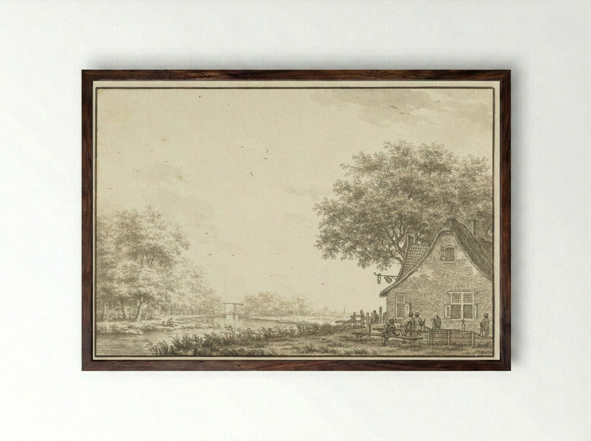 Kolfspelers bij een herberg aan een water - Jacob Cats - Framed Print Dark Wood