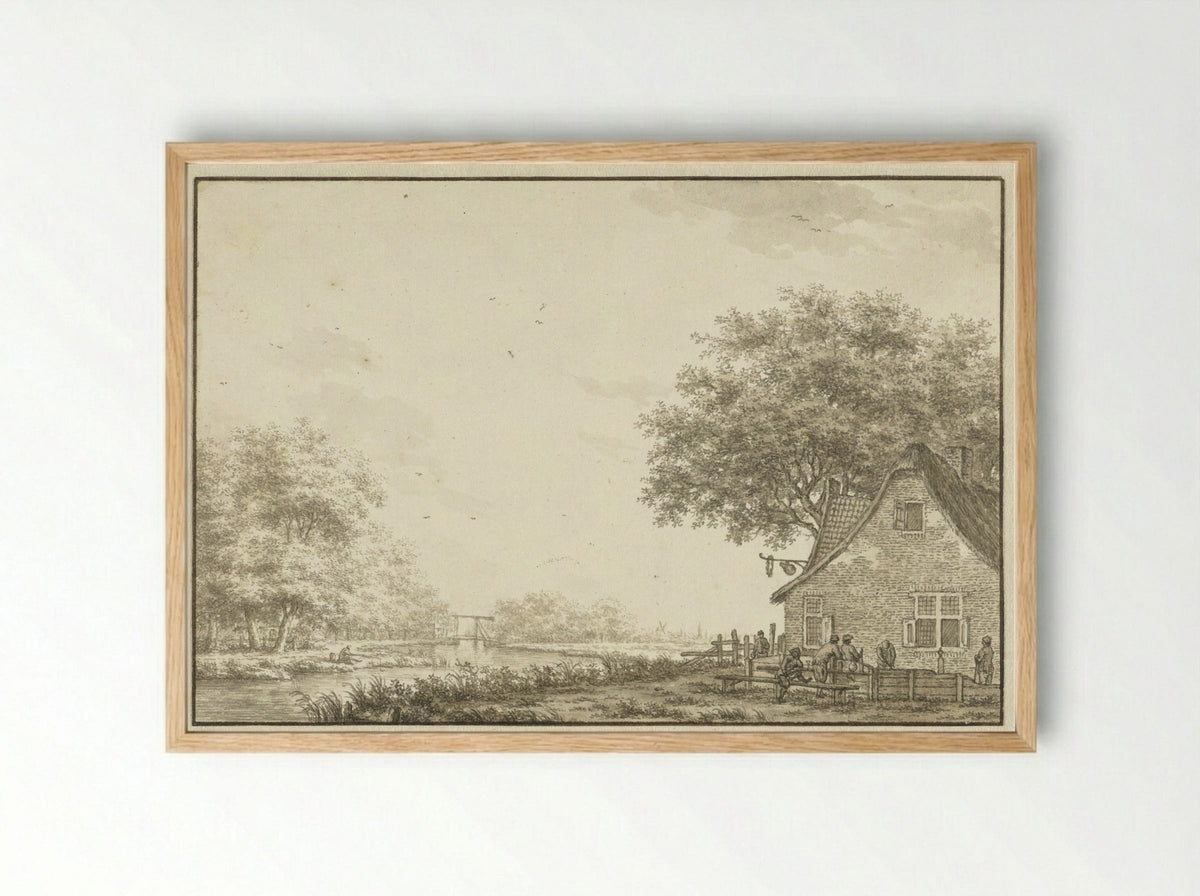Kolfspelers bij een herberg aan een water - Jacob Cats - Framed Print Wood