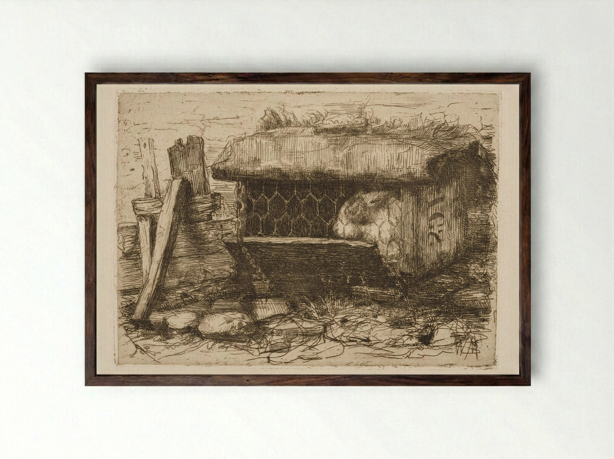 Konijnenhok (Rabbit Hutch) - Wally Moes - Framed Print Dark Wood