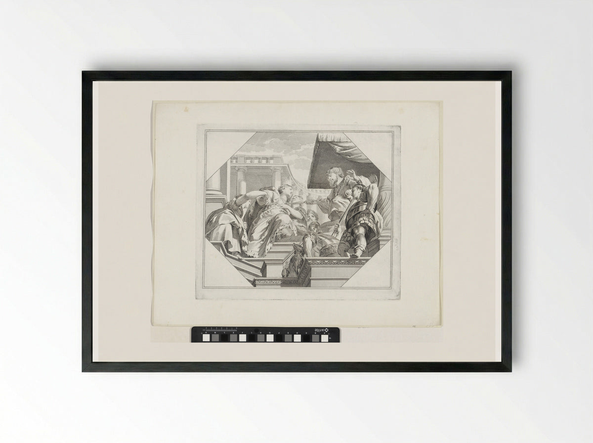 Koning Ahasverus reikt Ester zijn gouden scepter toe - Jan Punt - Framed Print Black