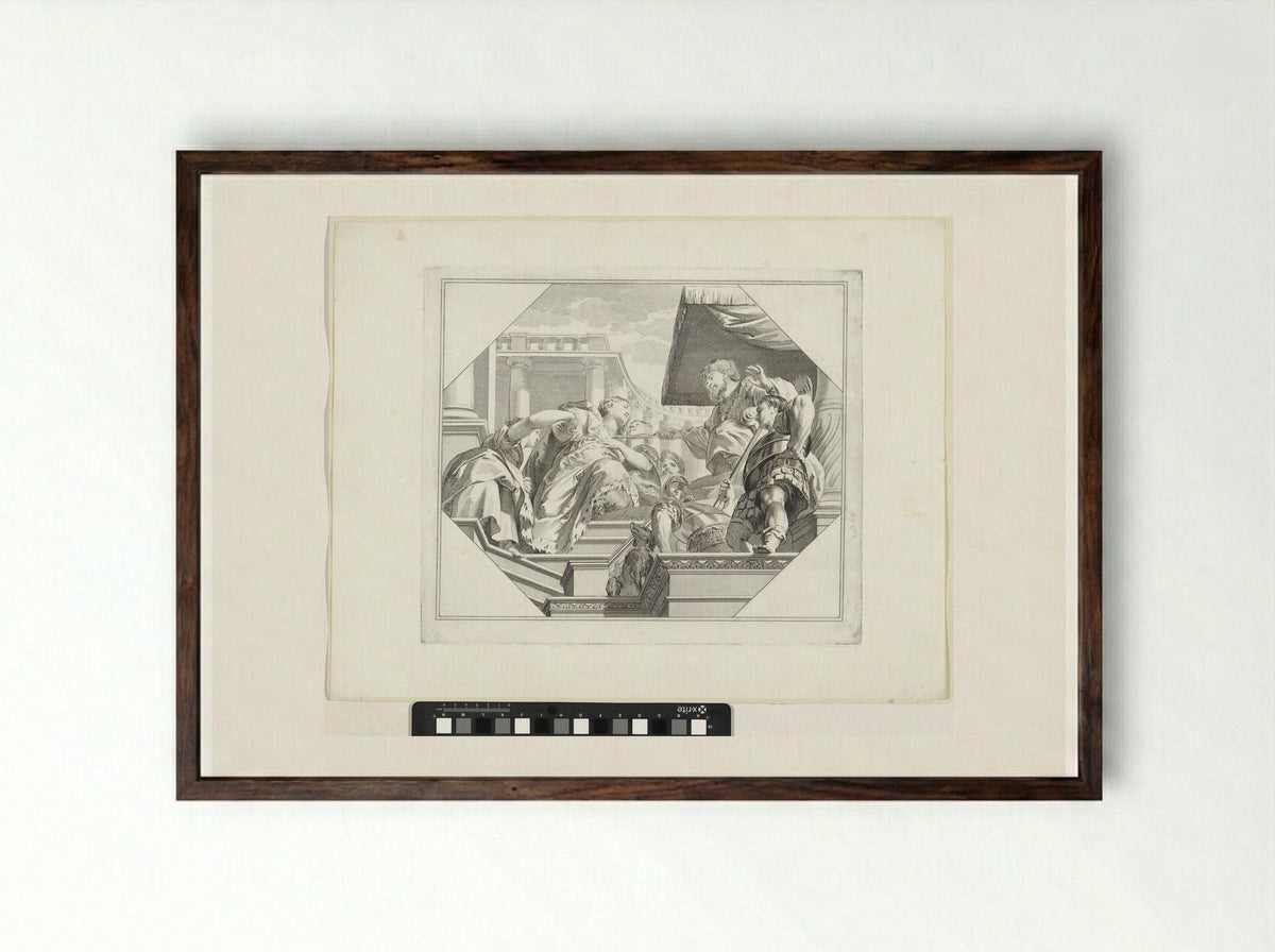 Koning Ahasverus reikt Ester zijn gouden scepter toe - Jan Punt - Framed Print Dark Wood
