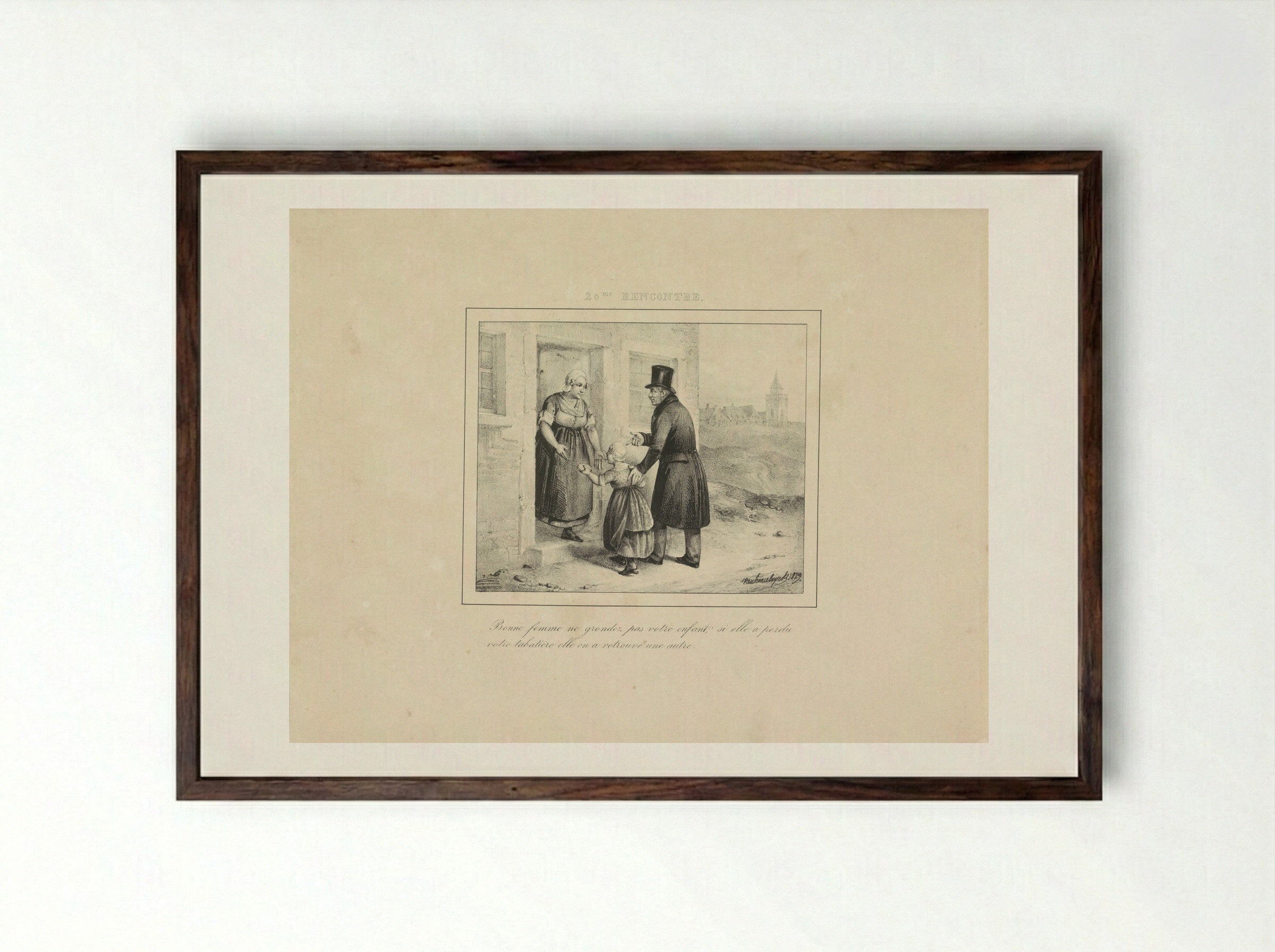 Koning Willem I brengt een meisje thuis - Jean Baptiste Ambroise Marcellin Jobard - Framed Print Dark Wood
