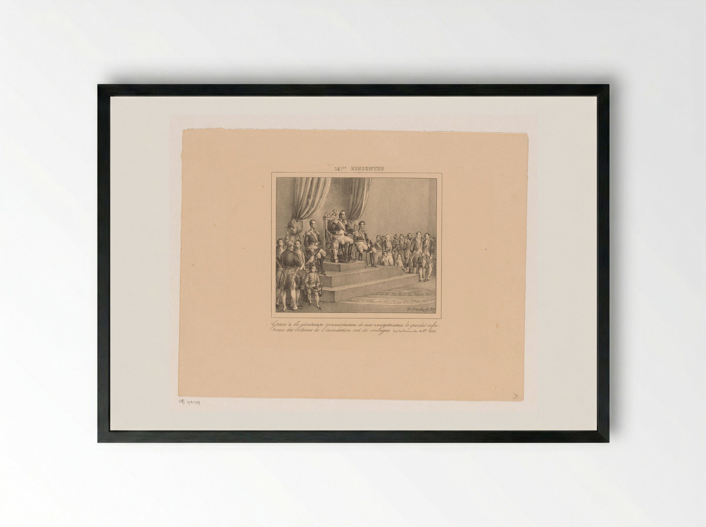 Koning Willem I geeft dank voor de hulp verleend aan de slachtoffers van de watersnood van 1826 - Jean Baptiste Ambroise Marcellin Jobard - Framed Print Black