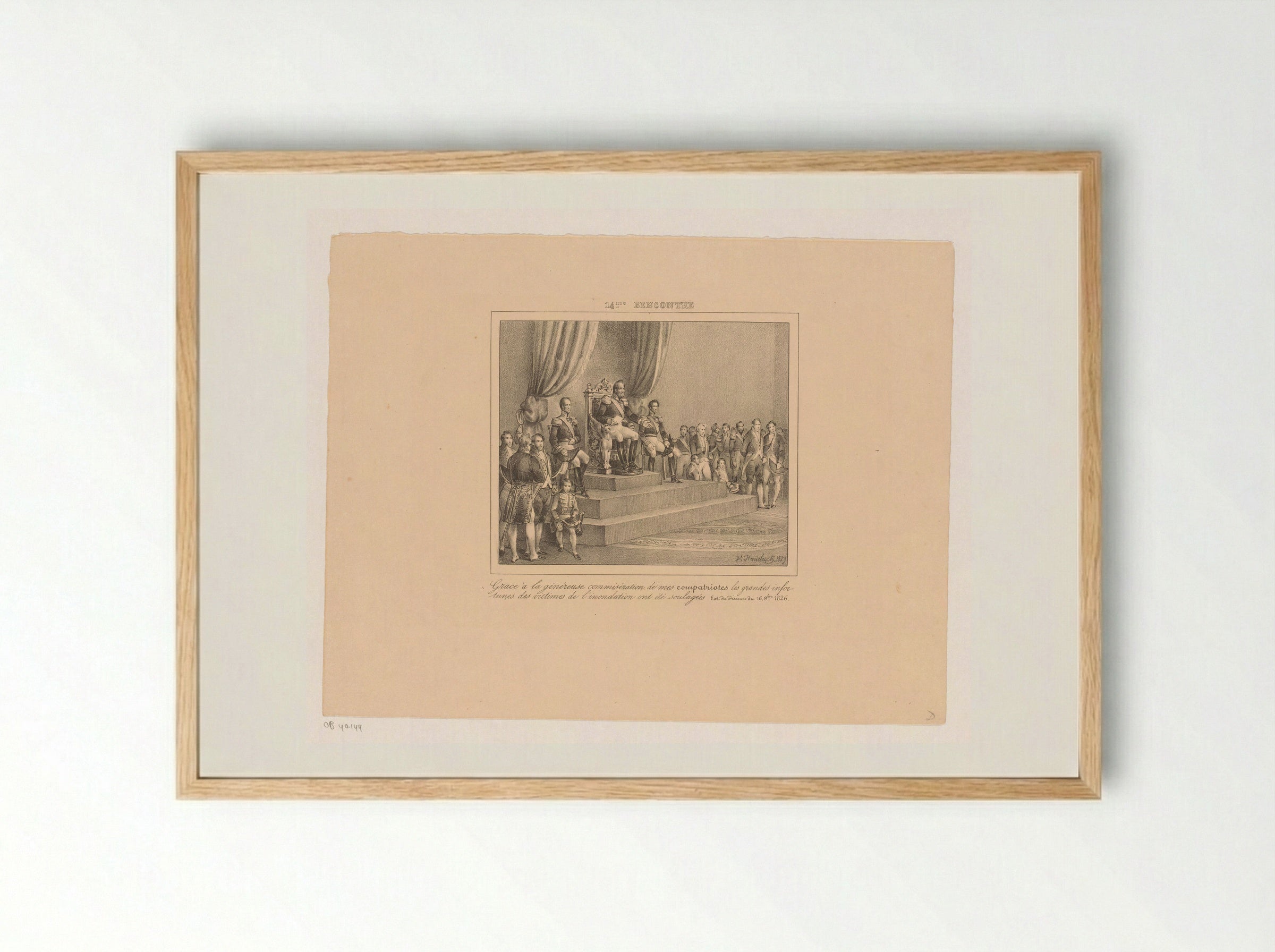 Koning Willem I geeft dank voor de hulp verleend aan de slachtoffers van de watersnood van 1826 - Jean Baptiste Ambroise Marcellin Jobard - Framed Print Wood