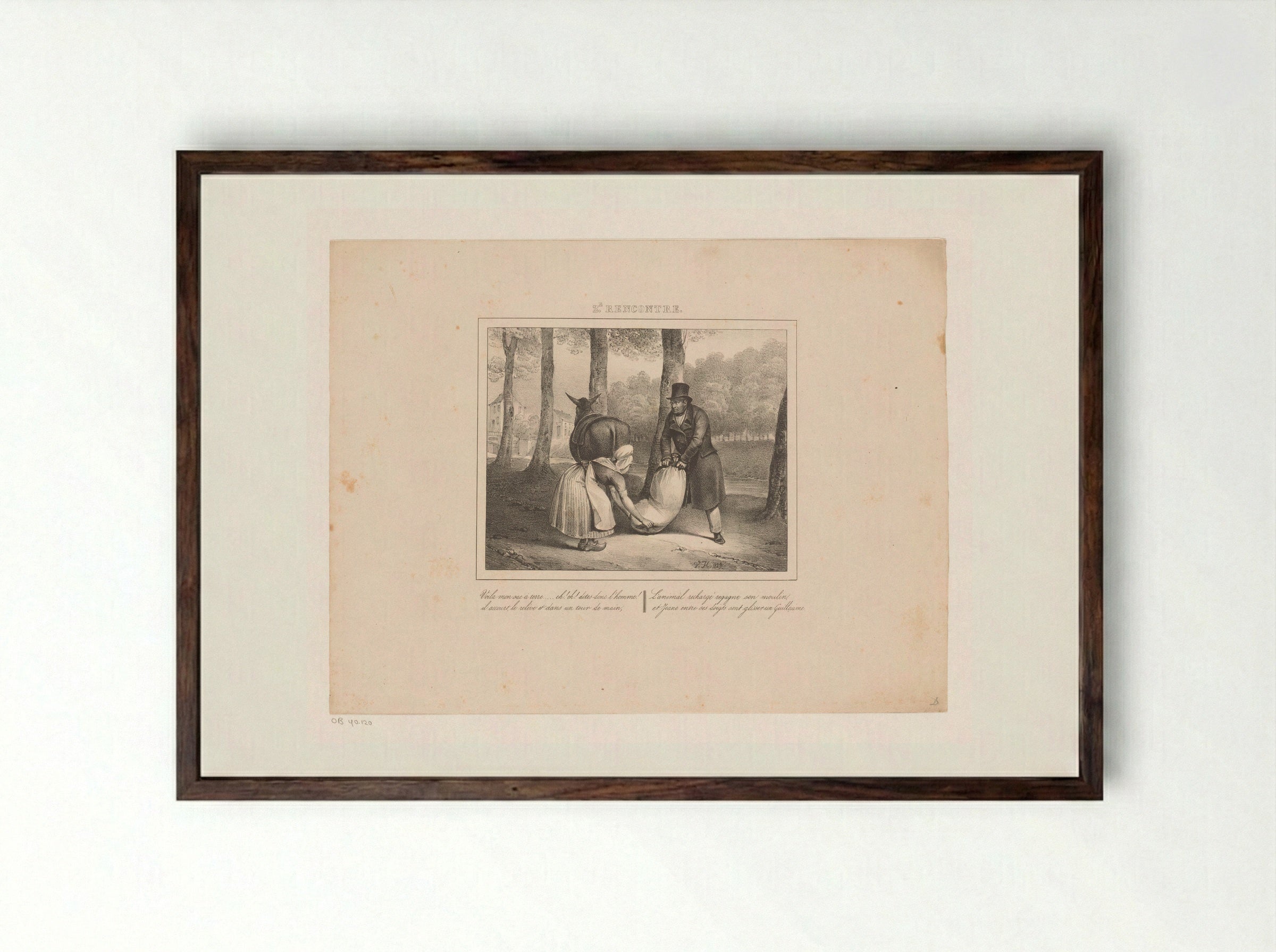 Koning Willem I helpt een vrouw tillen - Jean Baptiste Ambroise Marcellin Jobard - Framed Print Dark Wood