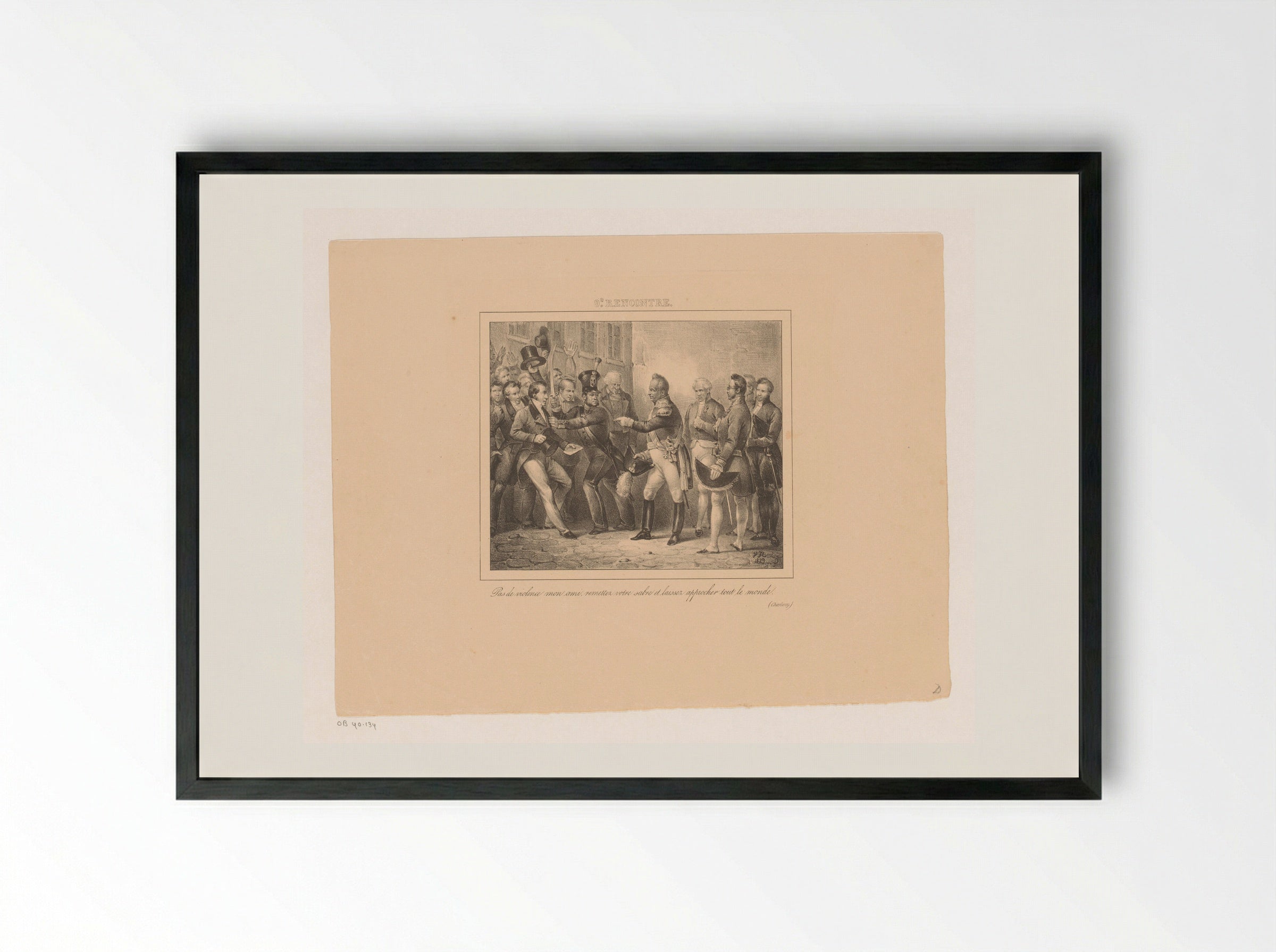 Koning Willem I laat een man met verzoekschrift hem benaderen - Jean Baptiste Ambroise Marcellin Jobard - Framed Print Black