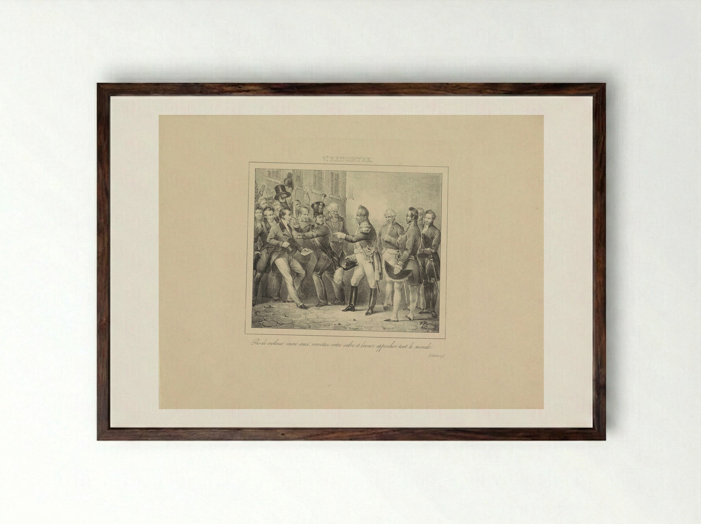 Koning Willem I laat een man met verzoekschrift hem benaderen - Jean Baptiste Ambroise Marcellin Jobard - Framed Print Dark Wood