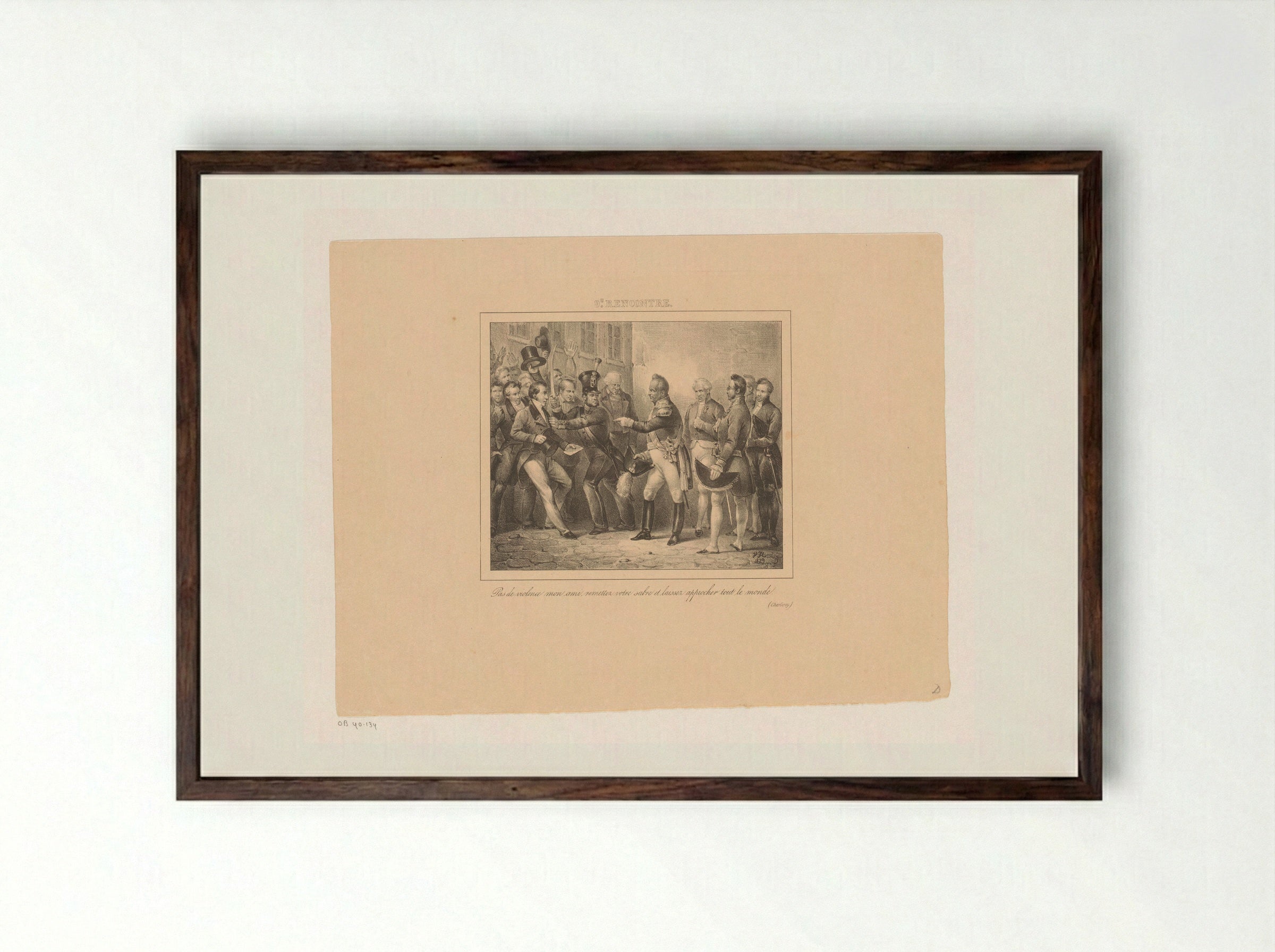 Koning Willem I laat een man met verzoekschrift hem benaderen - Jean Baptiste Ambroise Marcellin Jobard - Framed Print Dark Wood