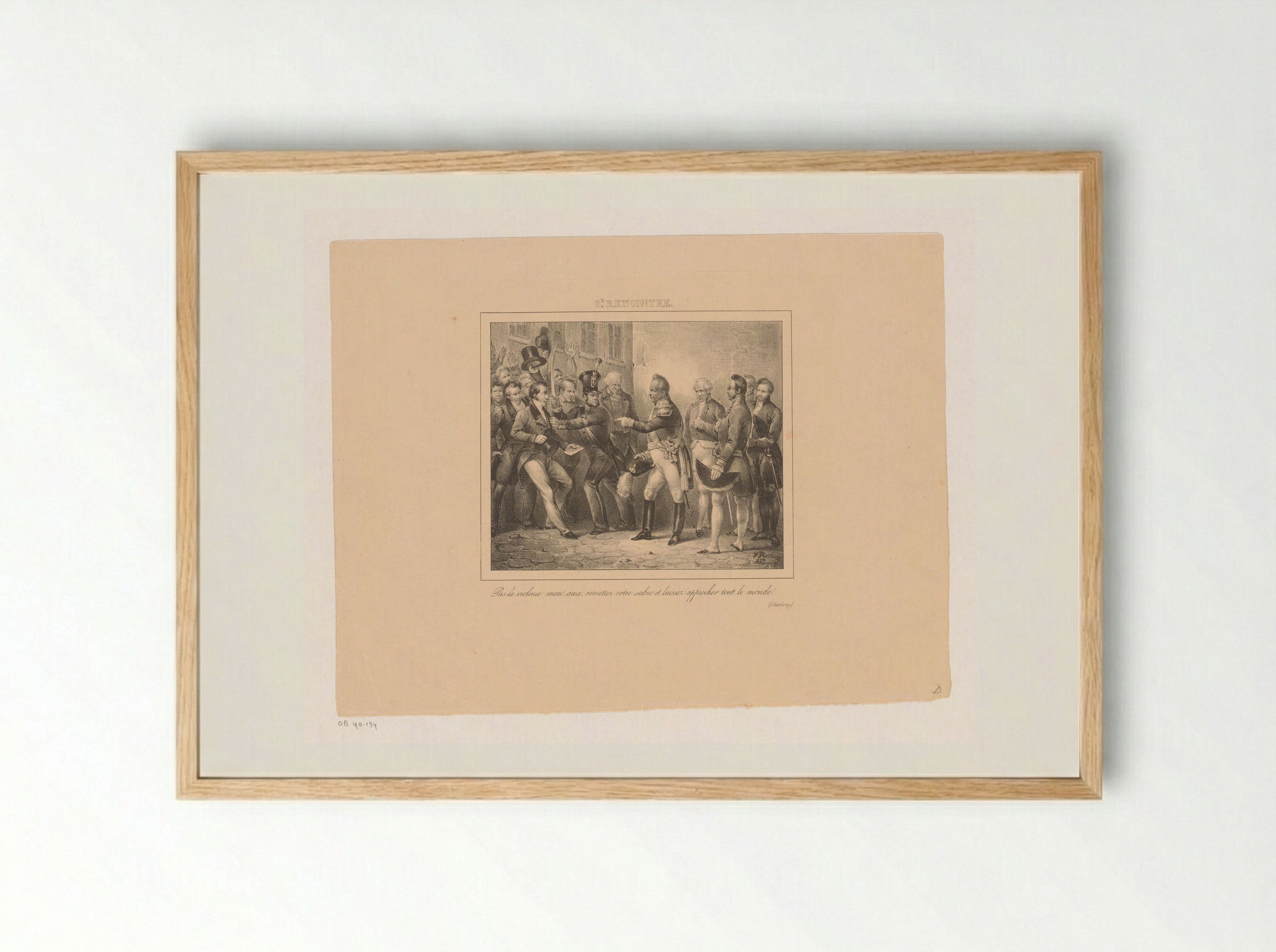 Koning Willem I laat een man met verzoekschrift hem benaderen - Jean Baptiste Ambroise Marcellin Jobard - Framed Print Wood