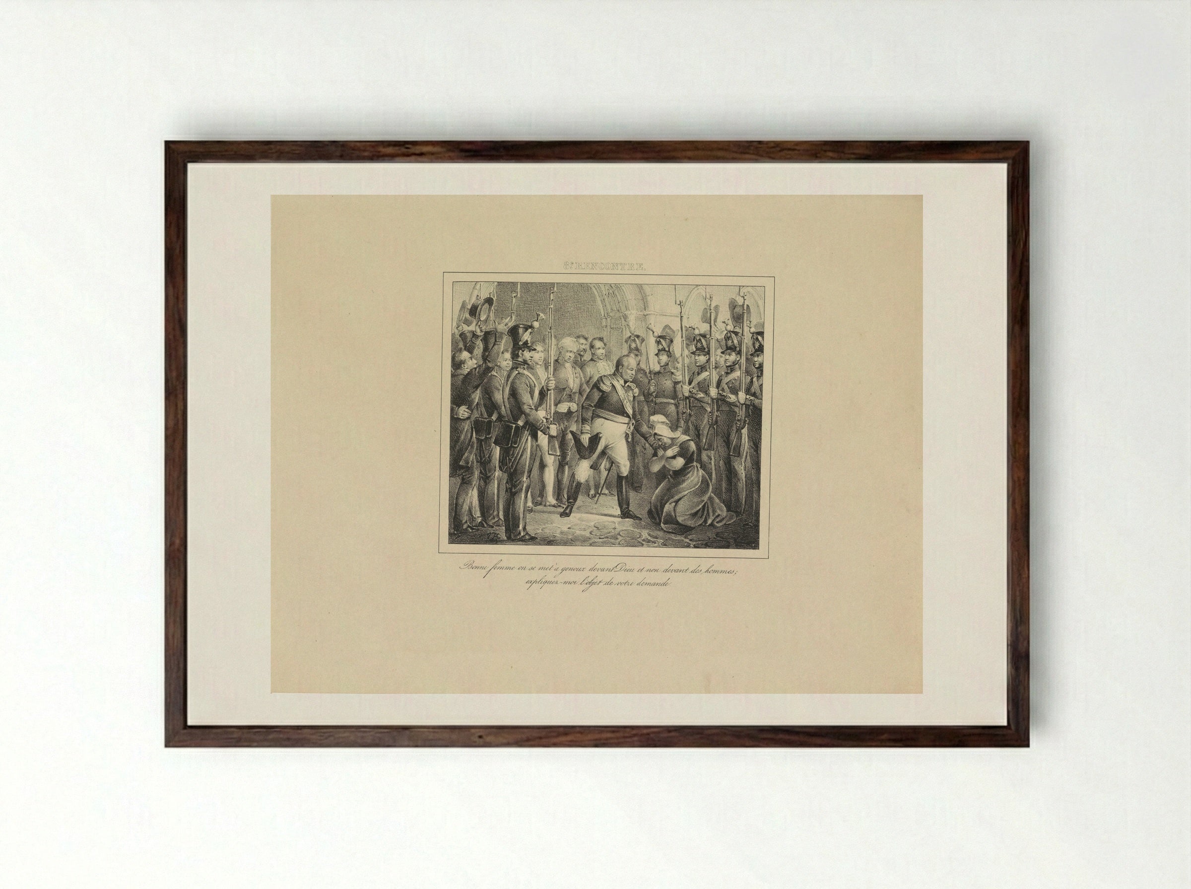 Koning Willem I met een knielende vrouw - Jean Baptiste Ambroise Marcellin Jobard - Framed Print Dark Wood