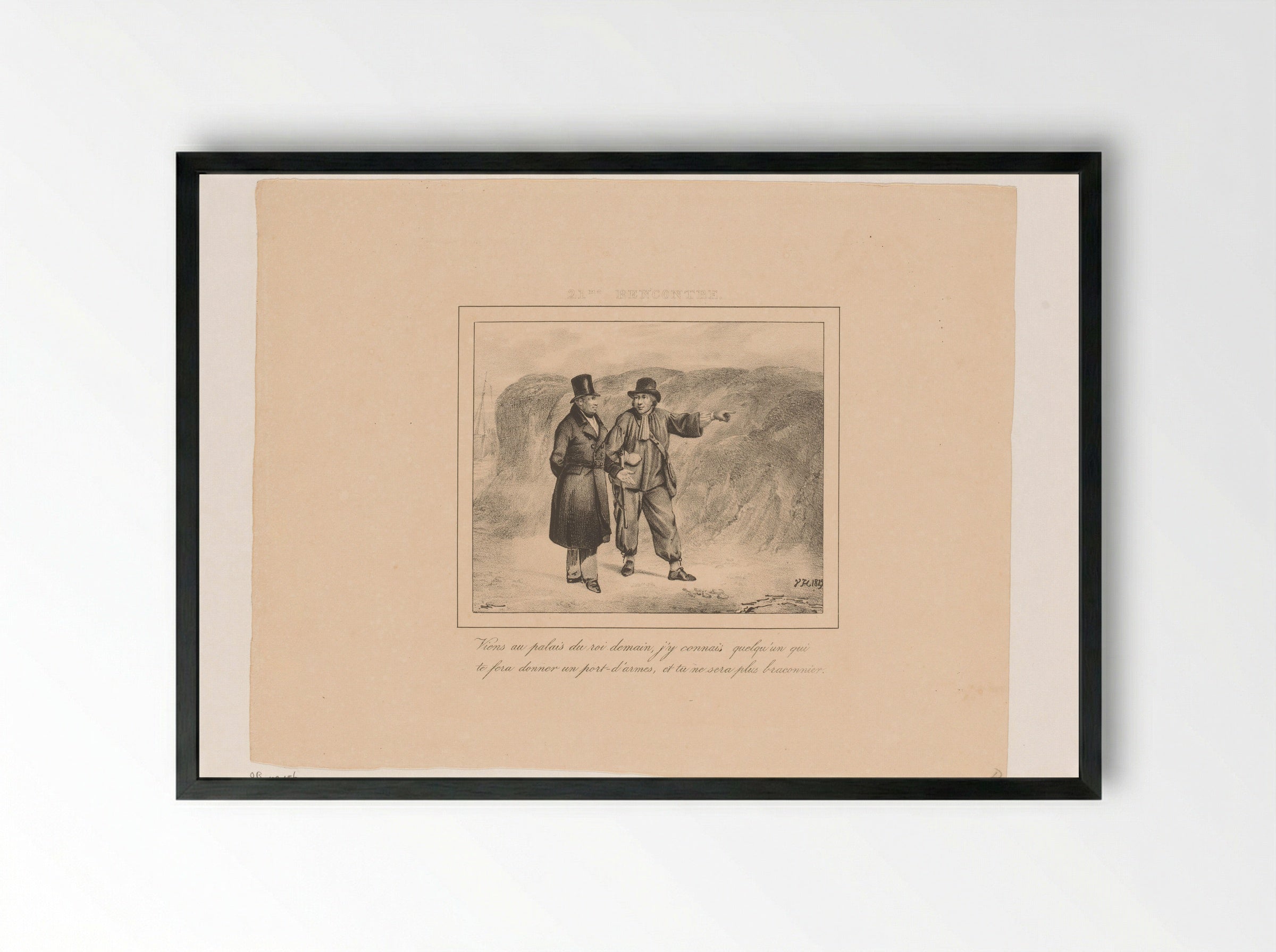 Koning Willem I ontmoet een stroper - Jean Baptiste Ambroise Marcellin Jobard - Framed Print Black