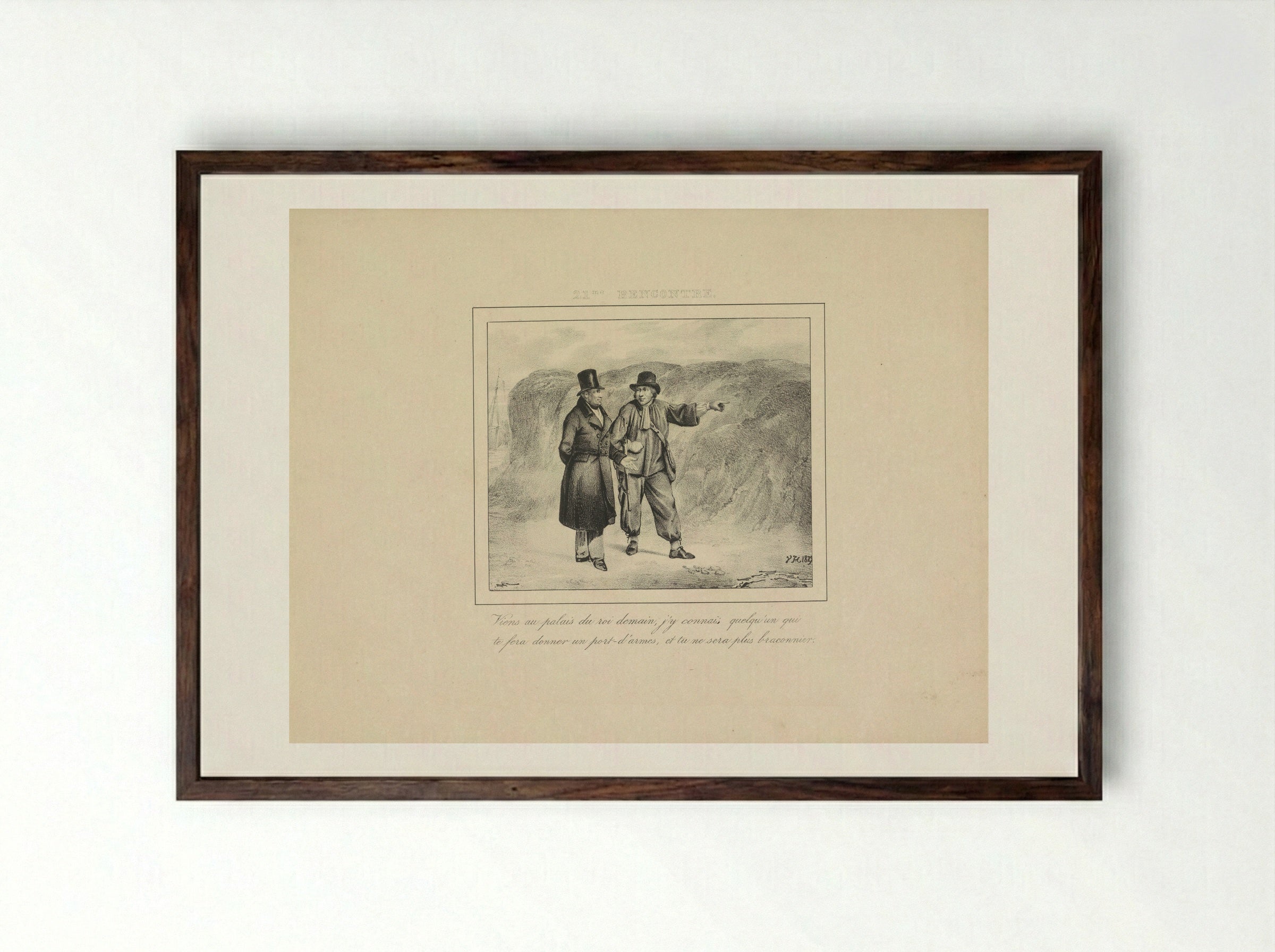 Koning Willem I ontmoet een stroper - Jean Baptiste Ambroise Marcellin Jobard - Framed Print Dark Wood
