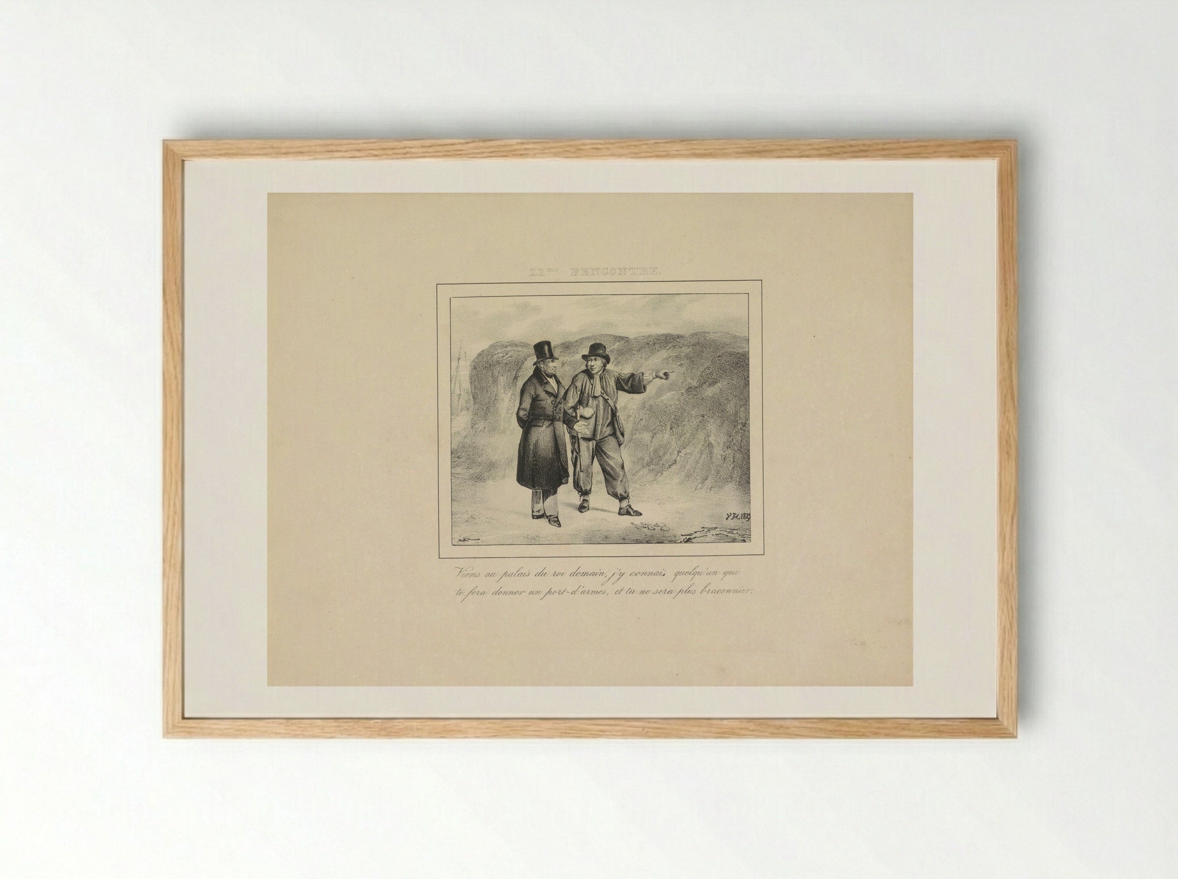 Koning Willem I ontmoet een stroper - Jean Baptiste Ambroise Marcellin Jobard - Framed Print Wood