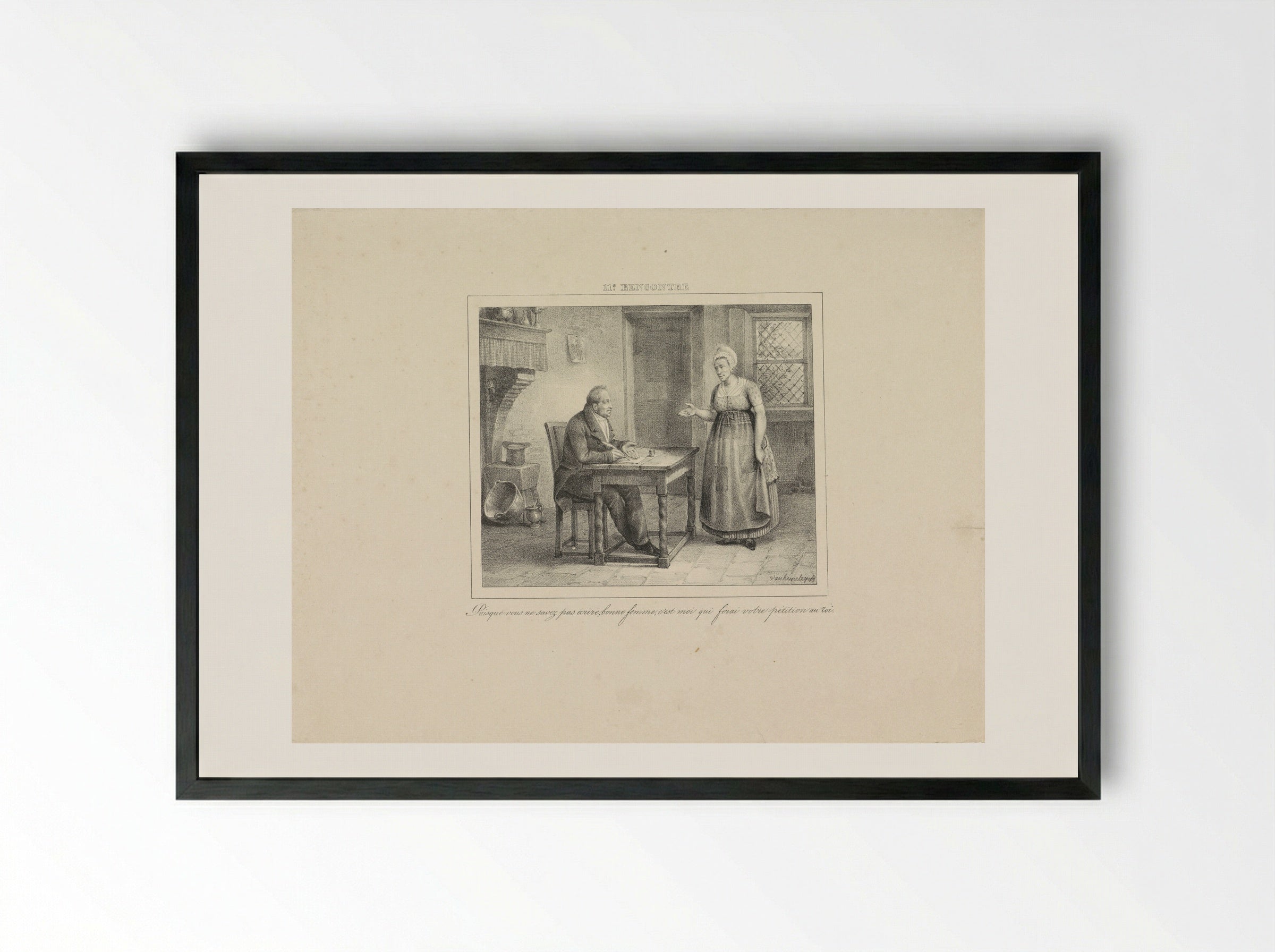 Koning Willem I schrijft een request voor een vrouw - Jean Baptiste Ambroise Marcellin Jobard - Framed Print Black