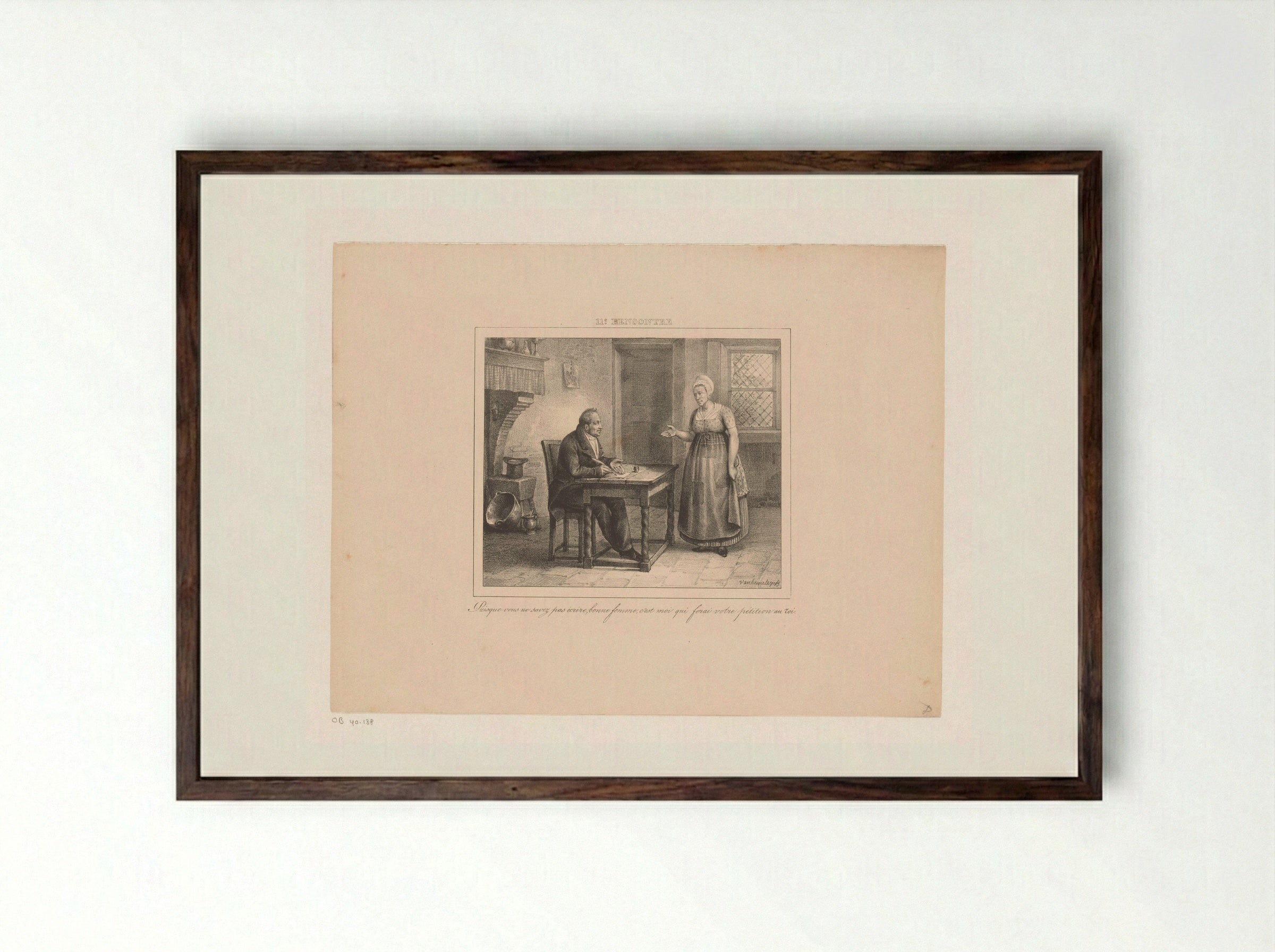 Koning Willem I schrijft een verzoekschrift voor een vrouw - Jean Baptiste Ambroise Marcellin Jobard - Framed Print Dark Wood