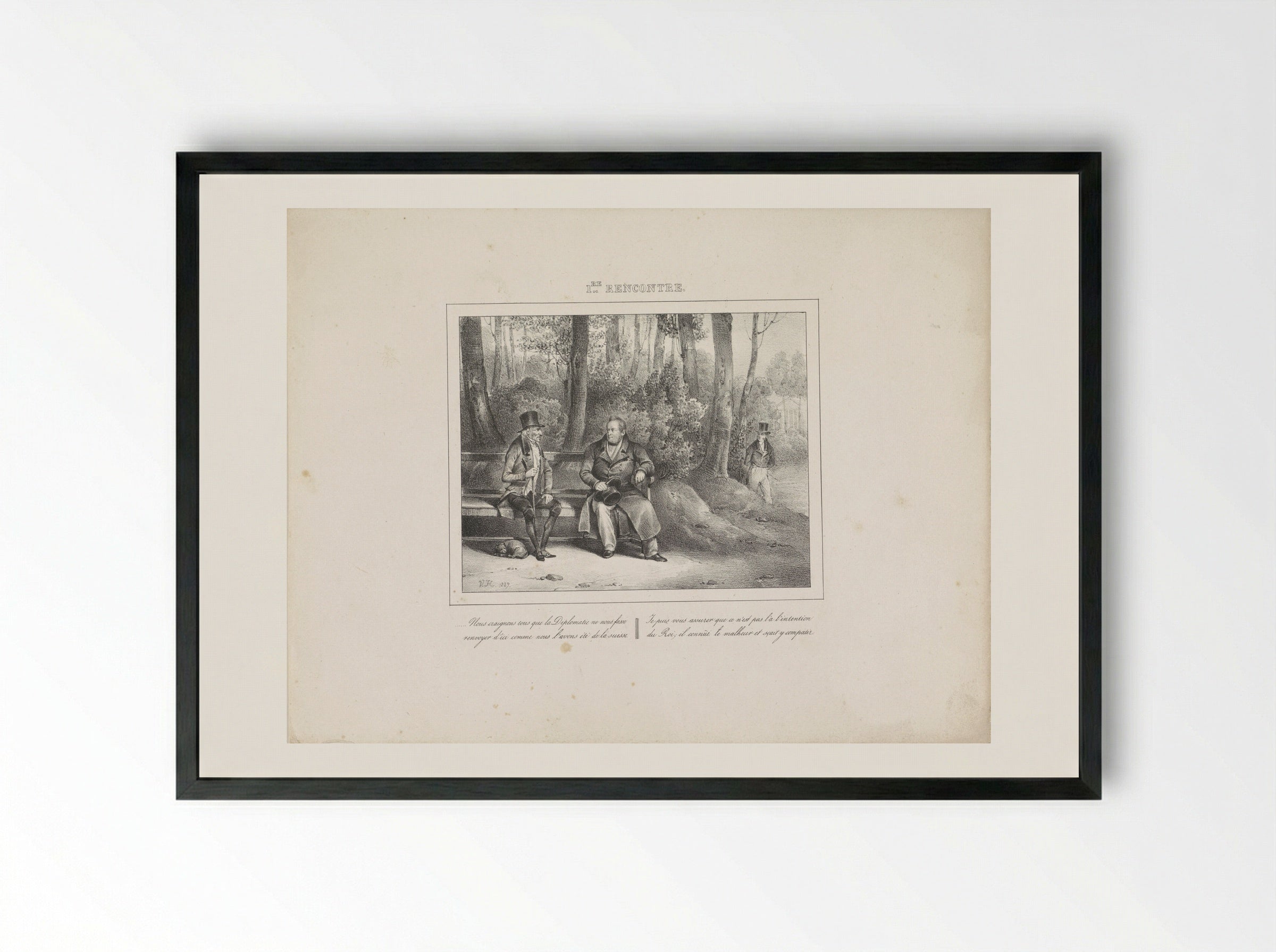 Koning Willem I sprekend met een man in het park - Jean Baptiste Ambroise Marcellin Jobard - Framed Print Black