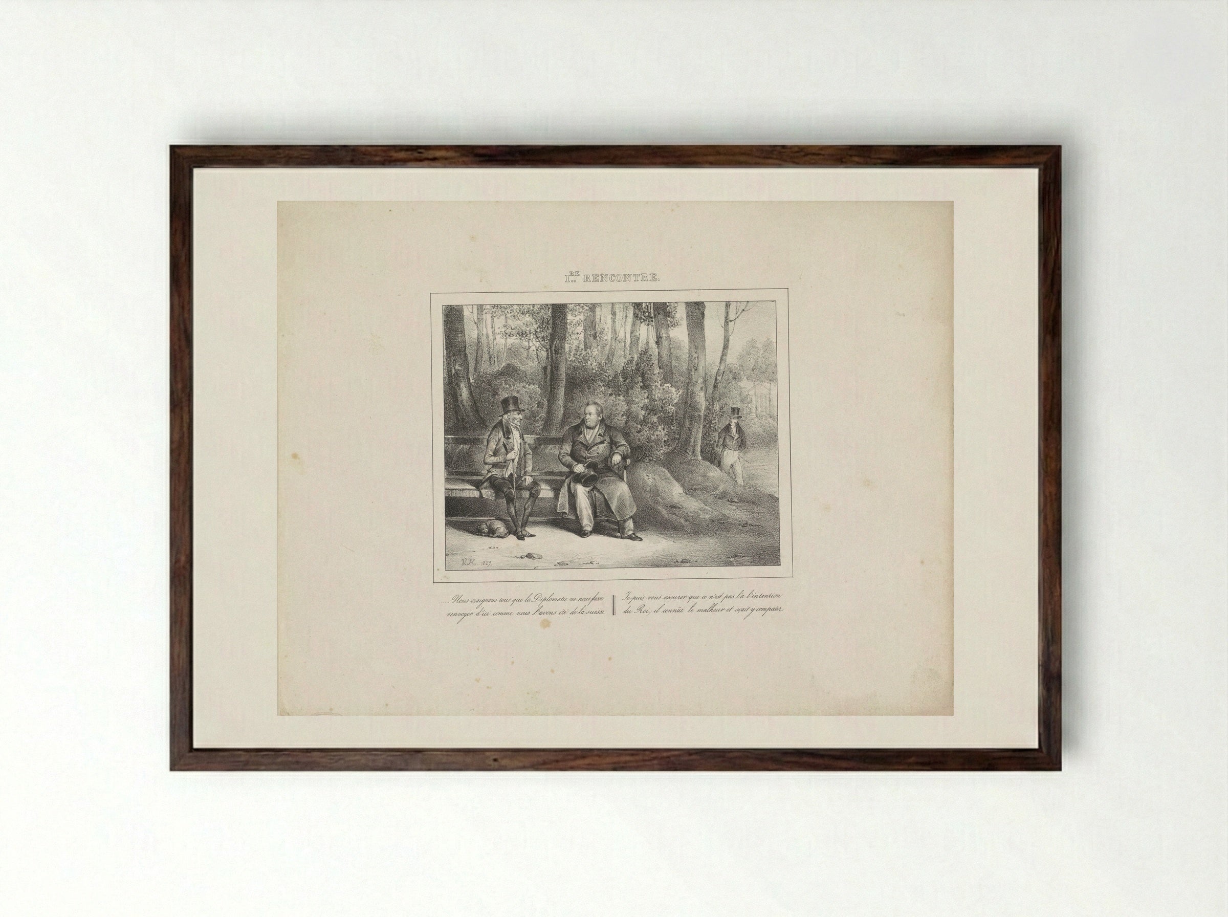 Koning Willem I sprekend met een man in het park - Jean Baptiste Ambroise Marcellin Jobard - Framed Print Dark Wood