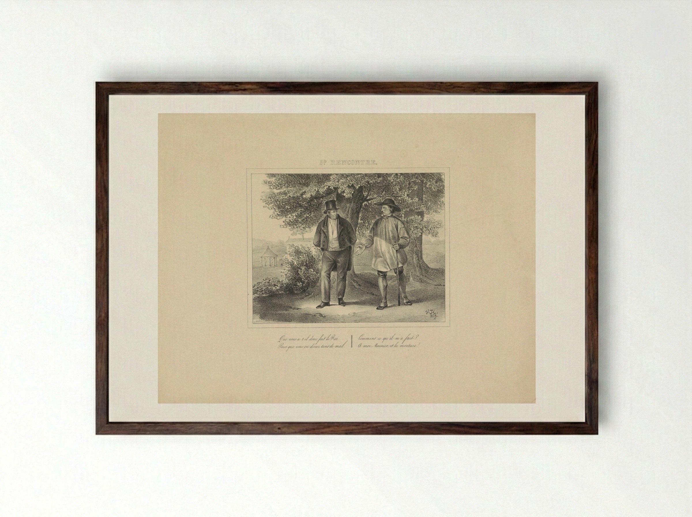 Koning Willem I sprekend met een molenaar - Jean Baptiste Ambroise Marcellin Jobard - Framed Print Dark Wood