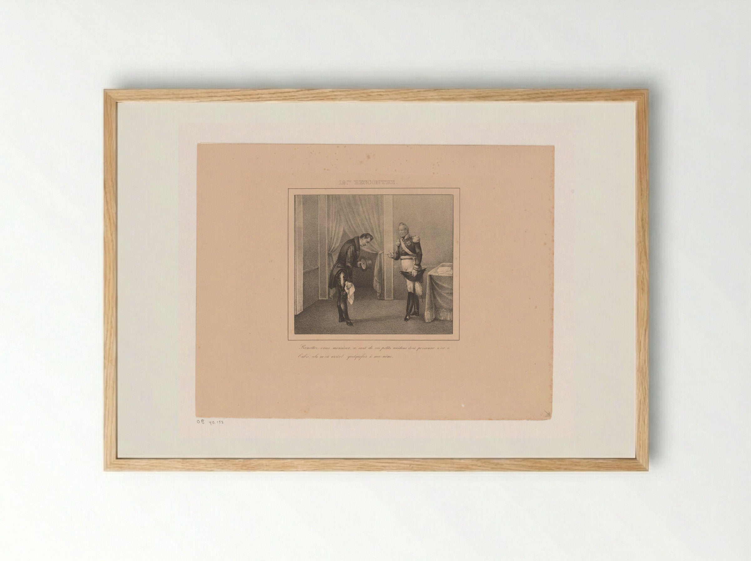 Koning Willem I stelt een man met gescheurde broek gerust - Jean Baptiste Ambroise Marcellin Jobard - Framed Print Wood