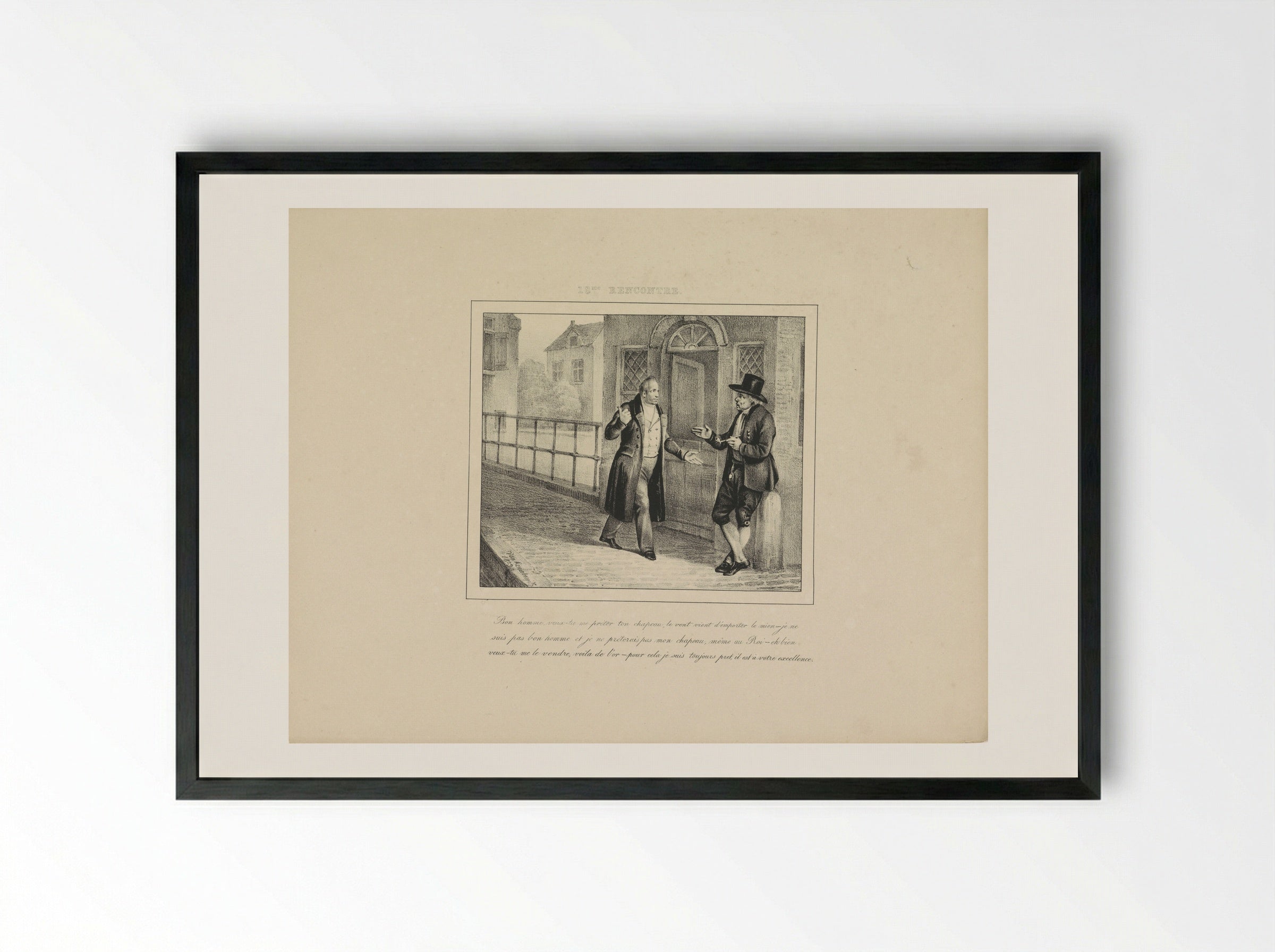 Koning Willem I vraagt een hoed te leen - Jean Baptiste Ambroise Marcellin Jobard - Framed Print Black