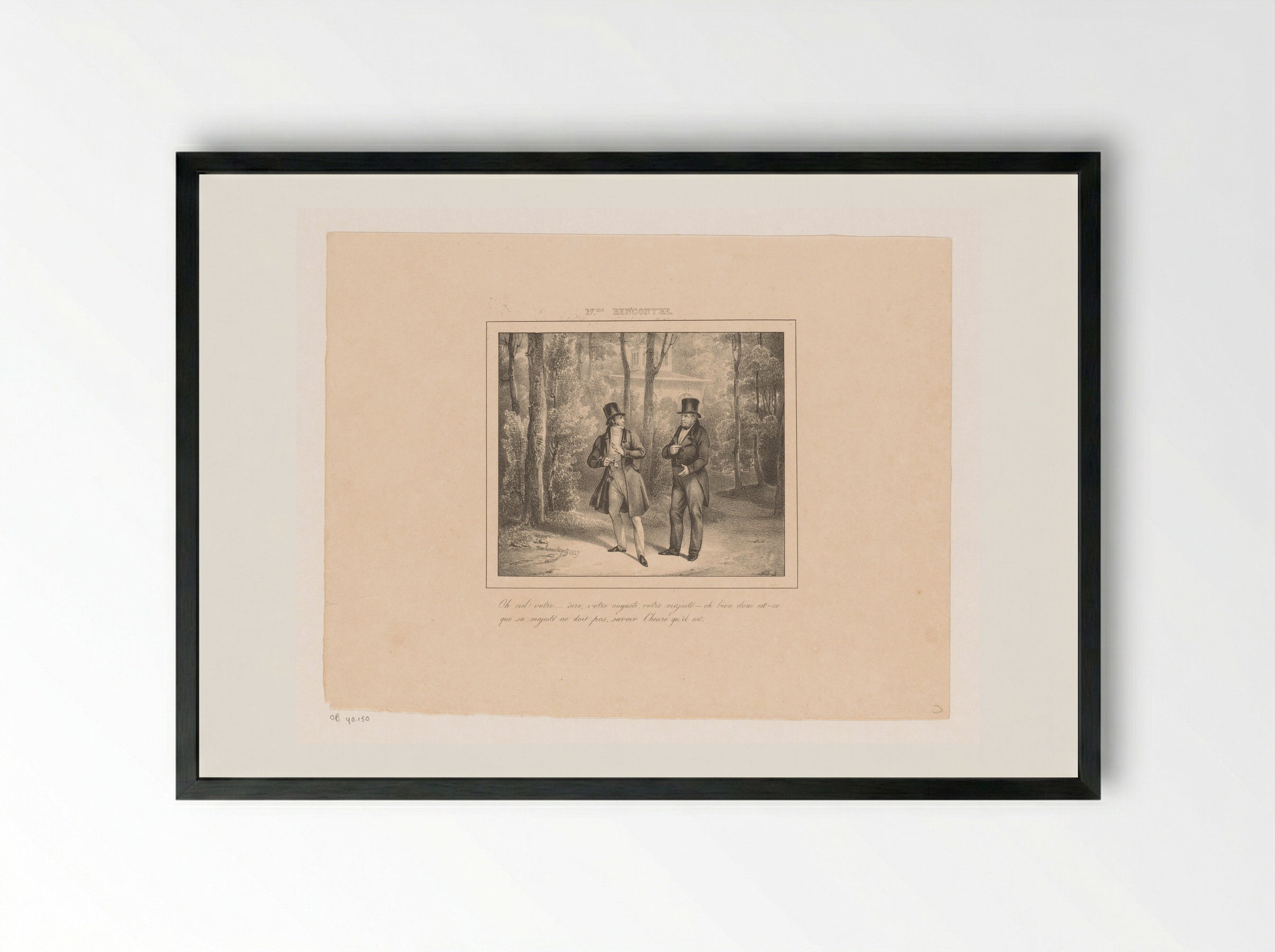 Koning Willem I vraagt een wandelaar hoe laat het is - Jean Baptiste Ambroise Marcellin Jobard - Framed Print Black