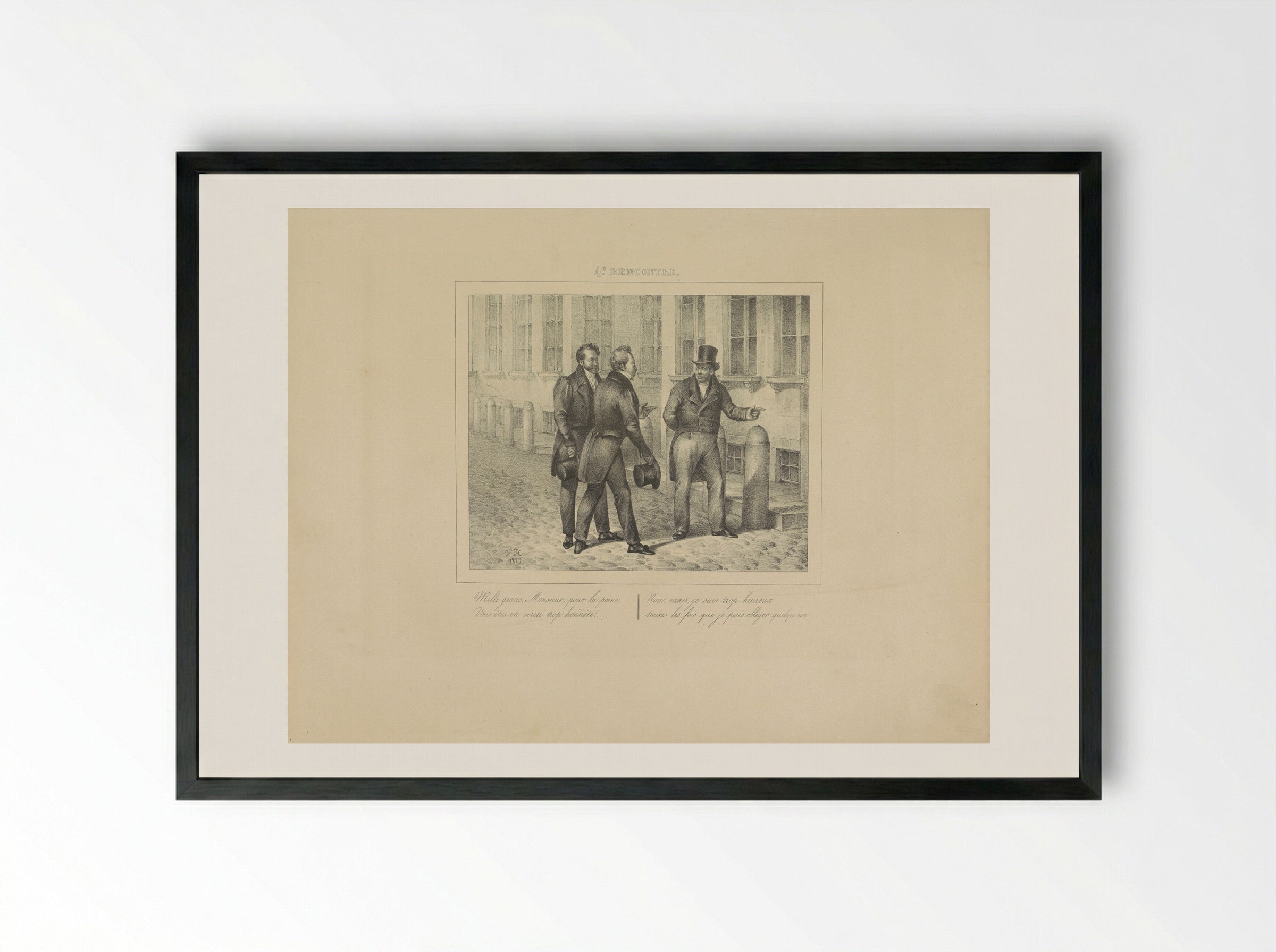 Koning Willem I wijst twee mannen de weg - Jean Baptiste Ambroise Marcellin Jobard - Framed Print Black