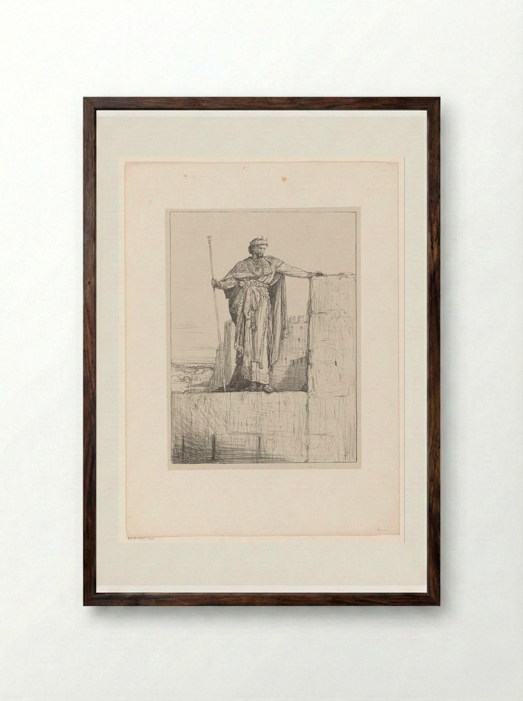 Koning staand op een muur - Marius Bauer - Framed Print Dark Wood